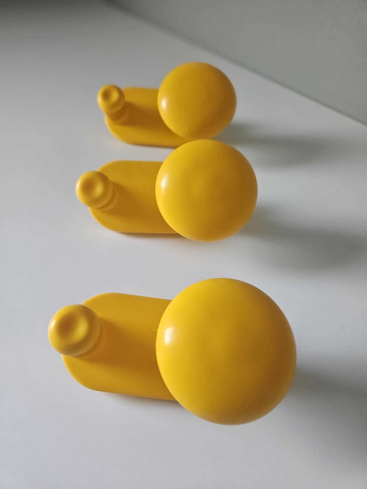 Set Of 3 Vintage Wall Hooks – Bright Yellow Plastic – 70s Retro Style photo furniture