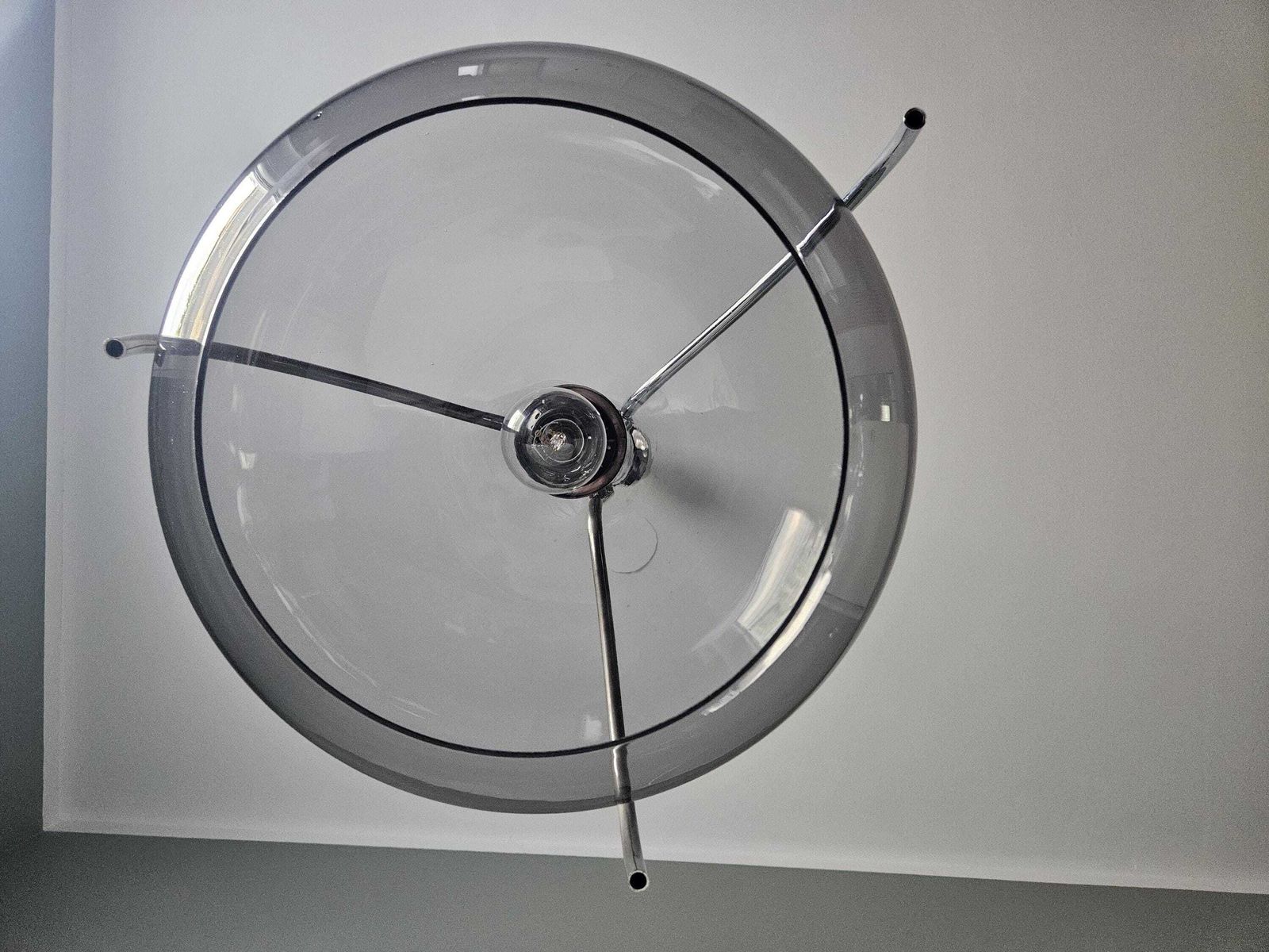 Mid Century Modern Smoked Glass Pendant Light Chrome Hanging Lamp photo buy