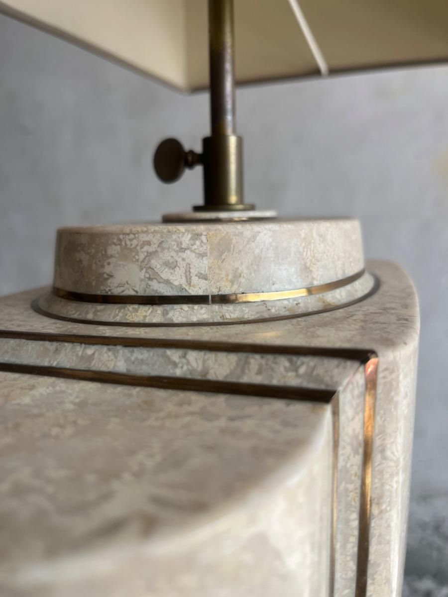 Architectural Table Lamps In Travertine And Brass In The Style Maison Jansen, 1970s, Set Of 2 photo furniture