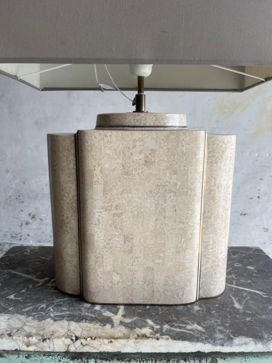 photo furniture Architectural Table Lamps In Travertine And Brass In The Style Maison Jansen, 1970s, Set Of 2