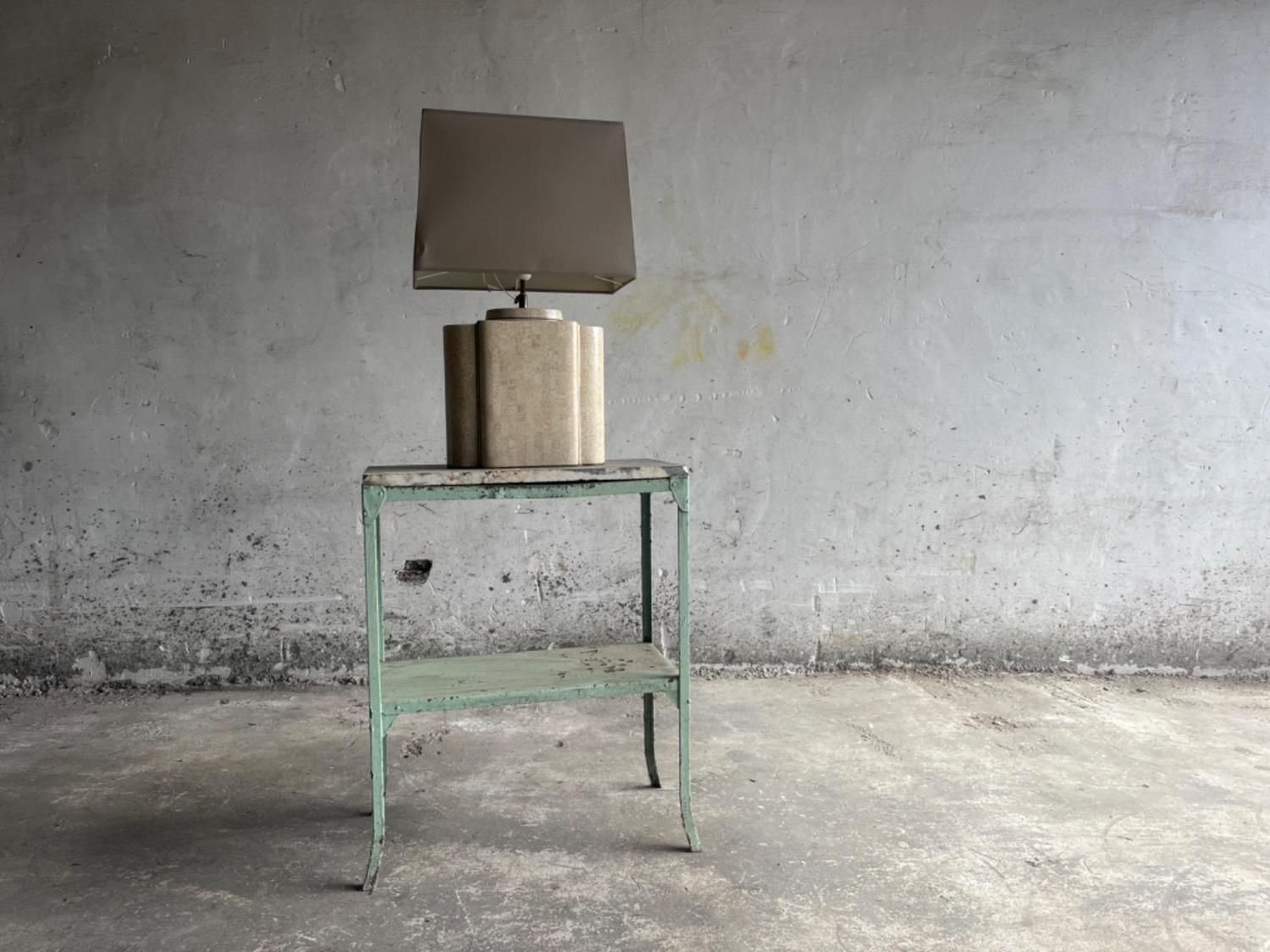 photo vinterior Architectural Table Lamps In Travertine And Brass In The Style Maison Jansen, 1970s, Set Of 2