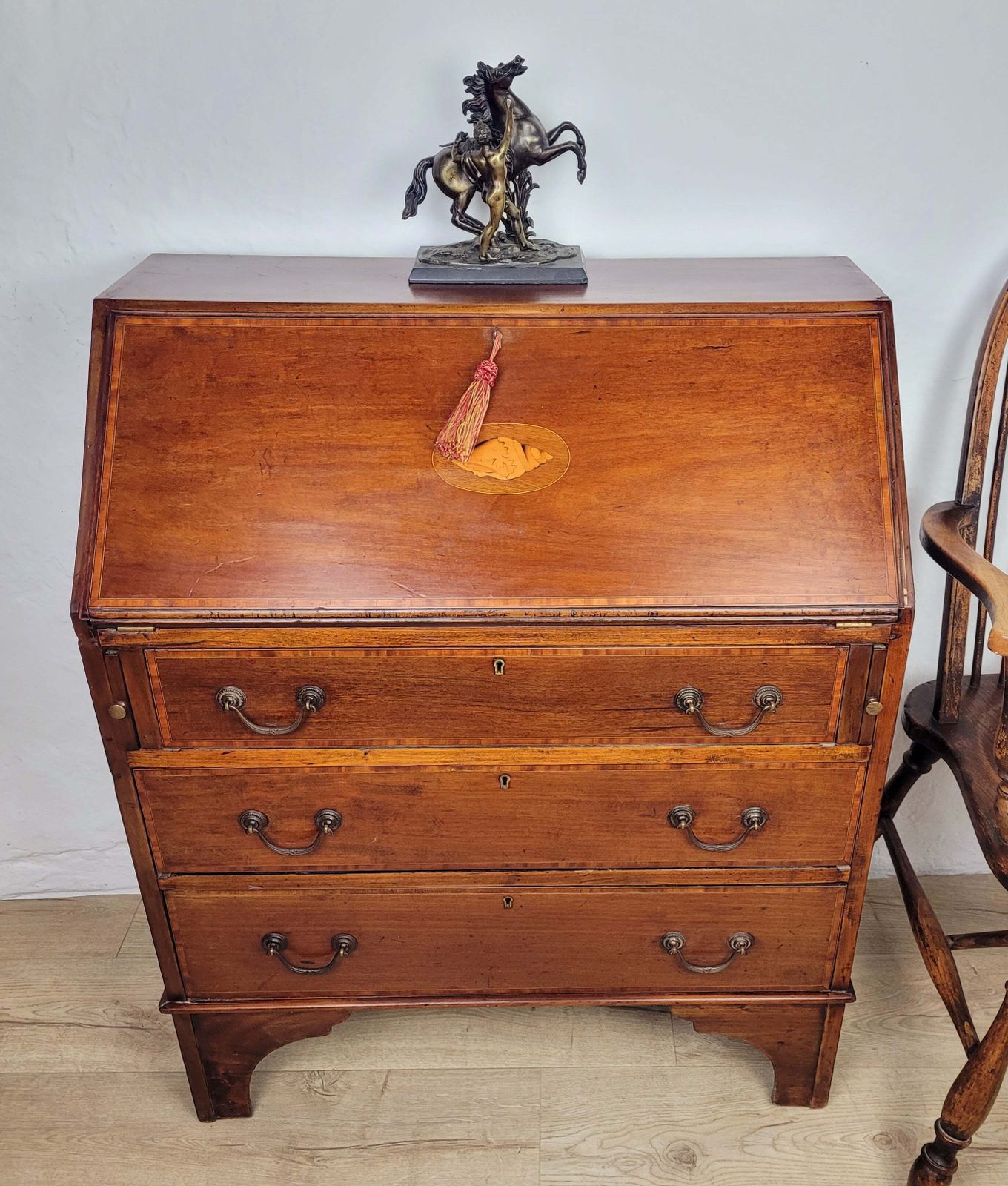 Edwardian Writing Bureau Desk Key & Lock Shell Motif 1910 Delivery Available