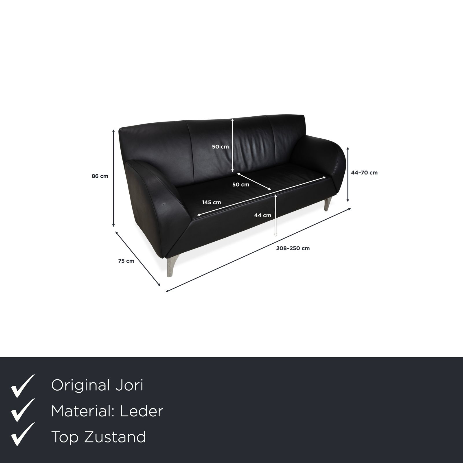 Canapé 2 places Jori Jr 8100 en cuir noir, fonction manuelle photo furniture