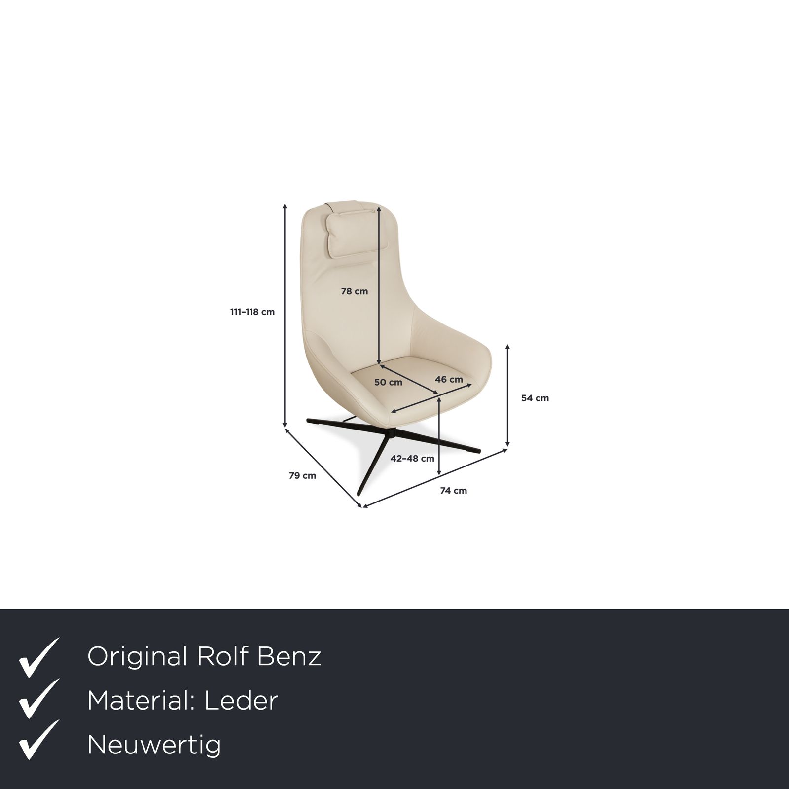 Fauteuil Rolf Benz Meg en cuir beige, fonction manuelle photo furniture