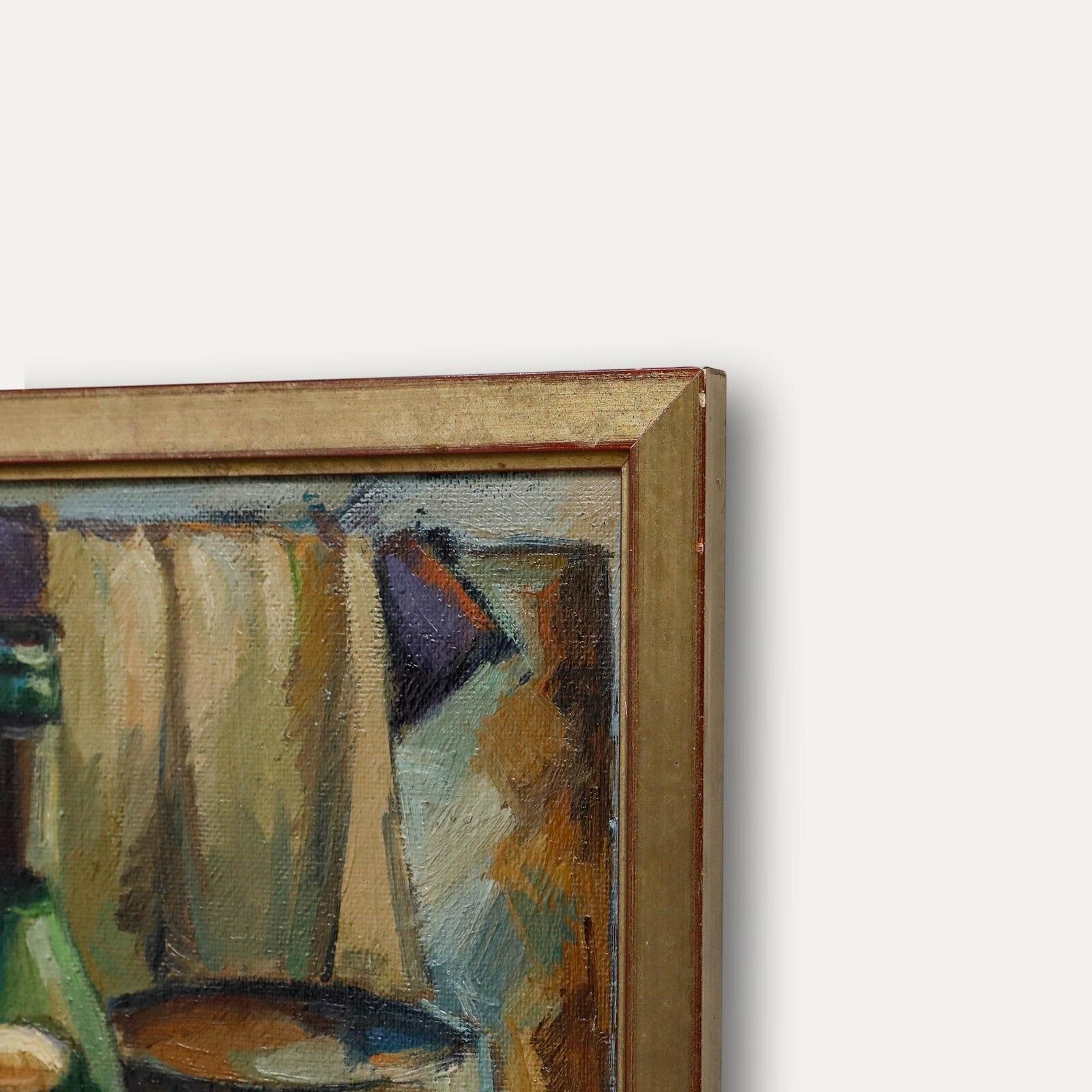 Framed Mid 20th Century Oil Still Life With Wine And Apples photo 495.0