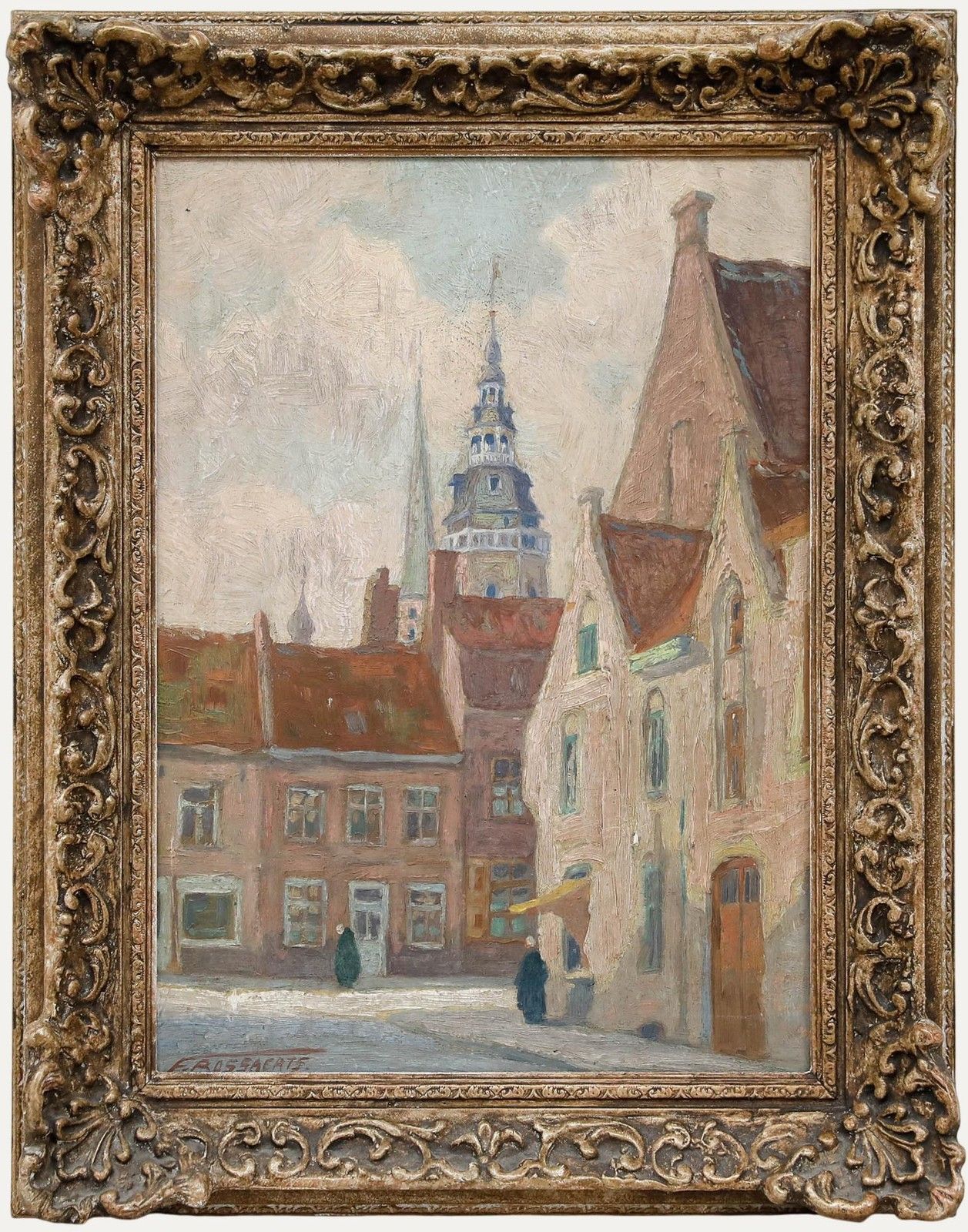 Francois Bossaerts (1879 1960) Early 20th Century Oil, A Street In Schaerbeek