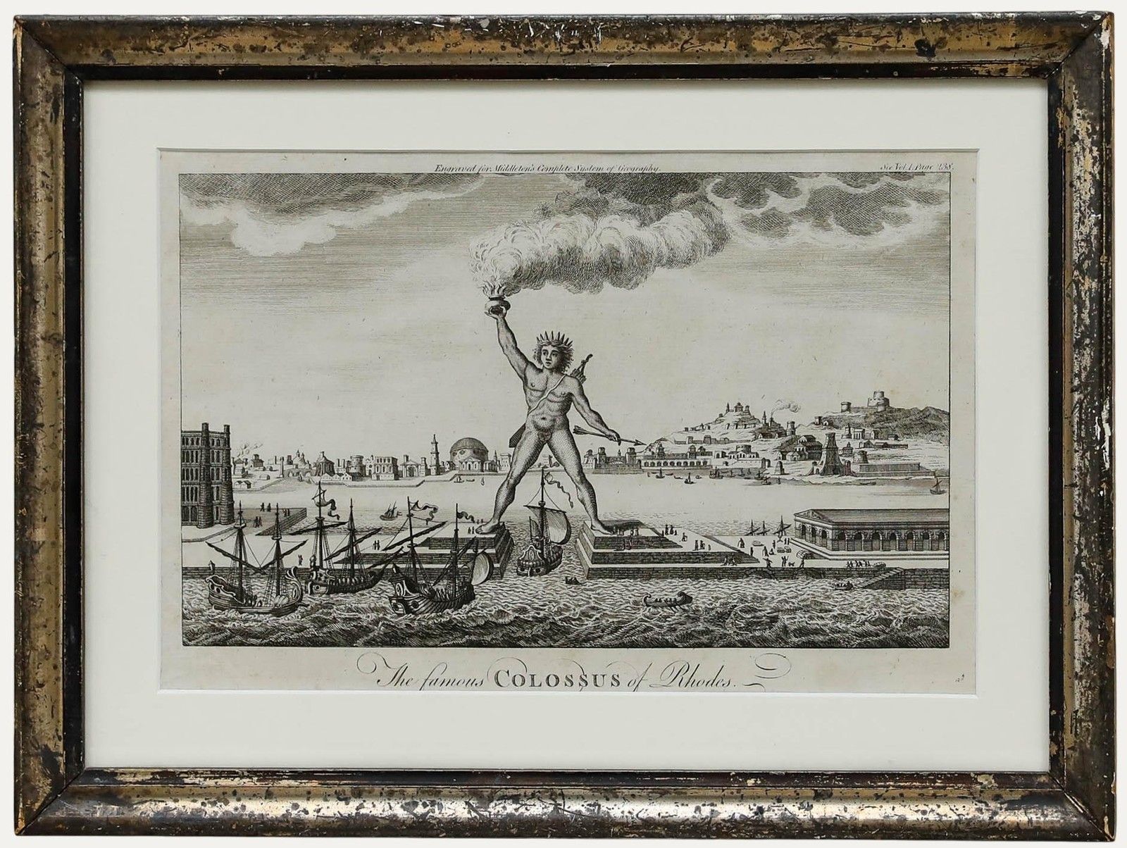 18th Century Engraving The Famous Colossus Of Rhodes