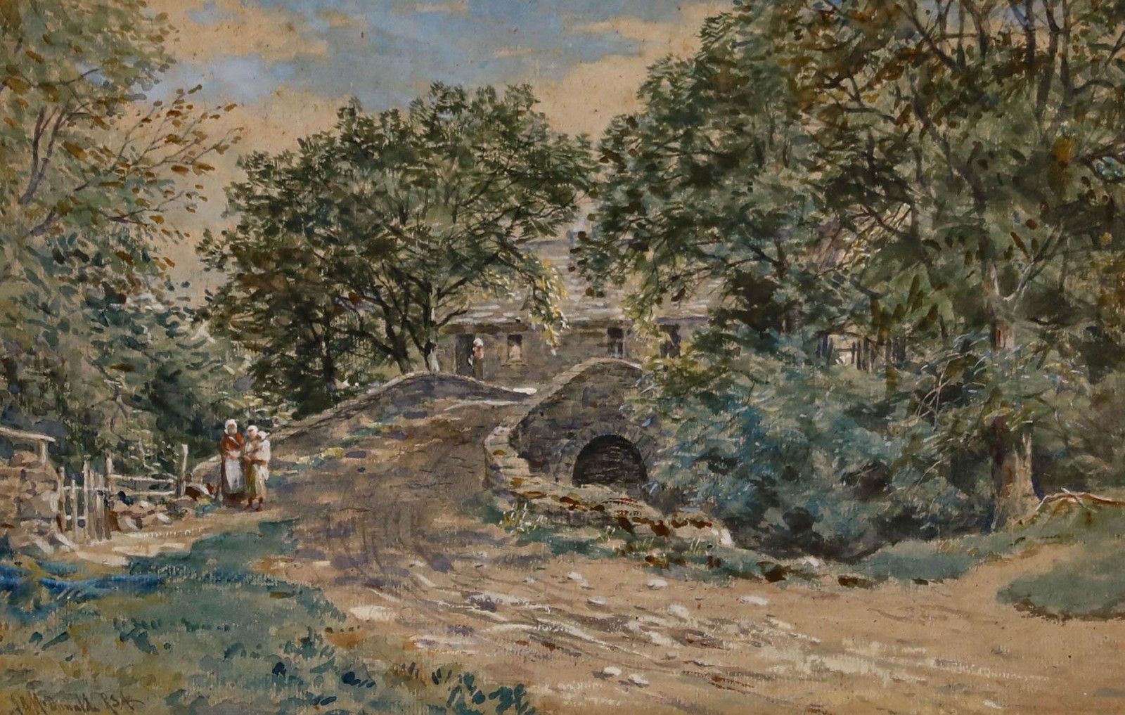 John Blake Mcdonald Rsa (1829 1901) Framed Watercolour, Figures On A Bridge photo furniture