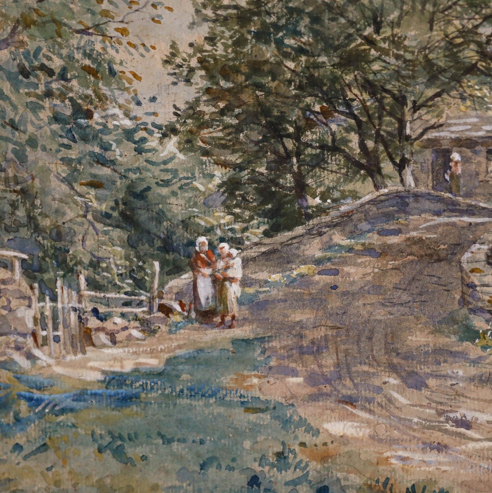John Blake Mcdonald Rsa (1829 1901) Framed Watercolour, Figures On A Bridge photo Art