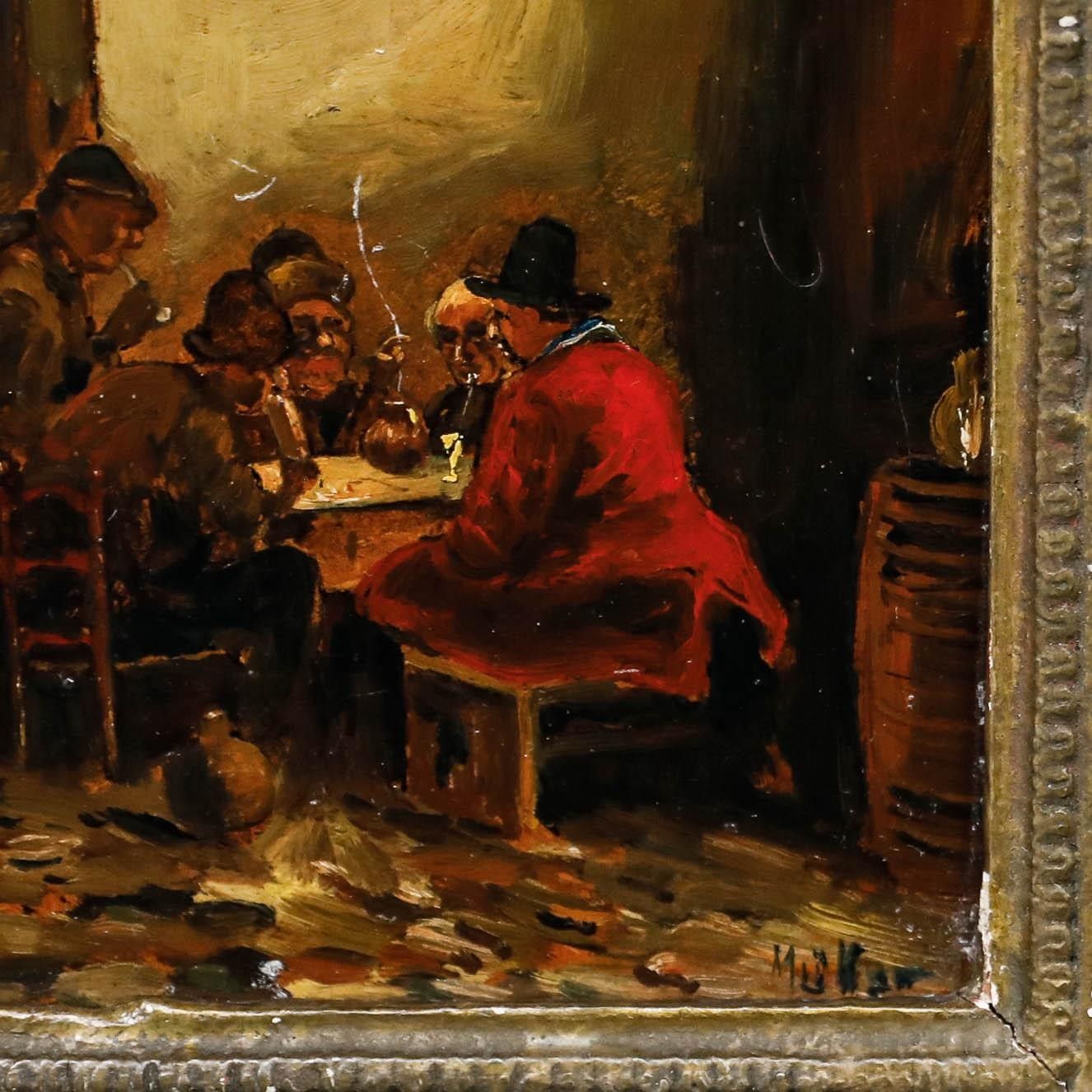 Muller After Claus Meyer (1856 1919) Early 20th Century Oil, In The Tavern photo vinterior