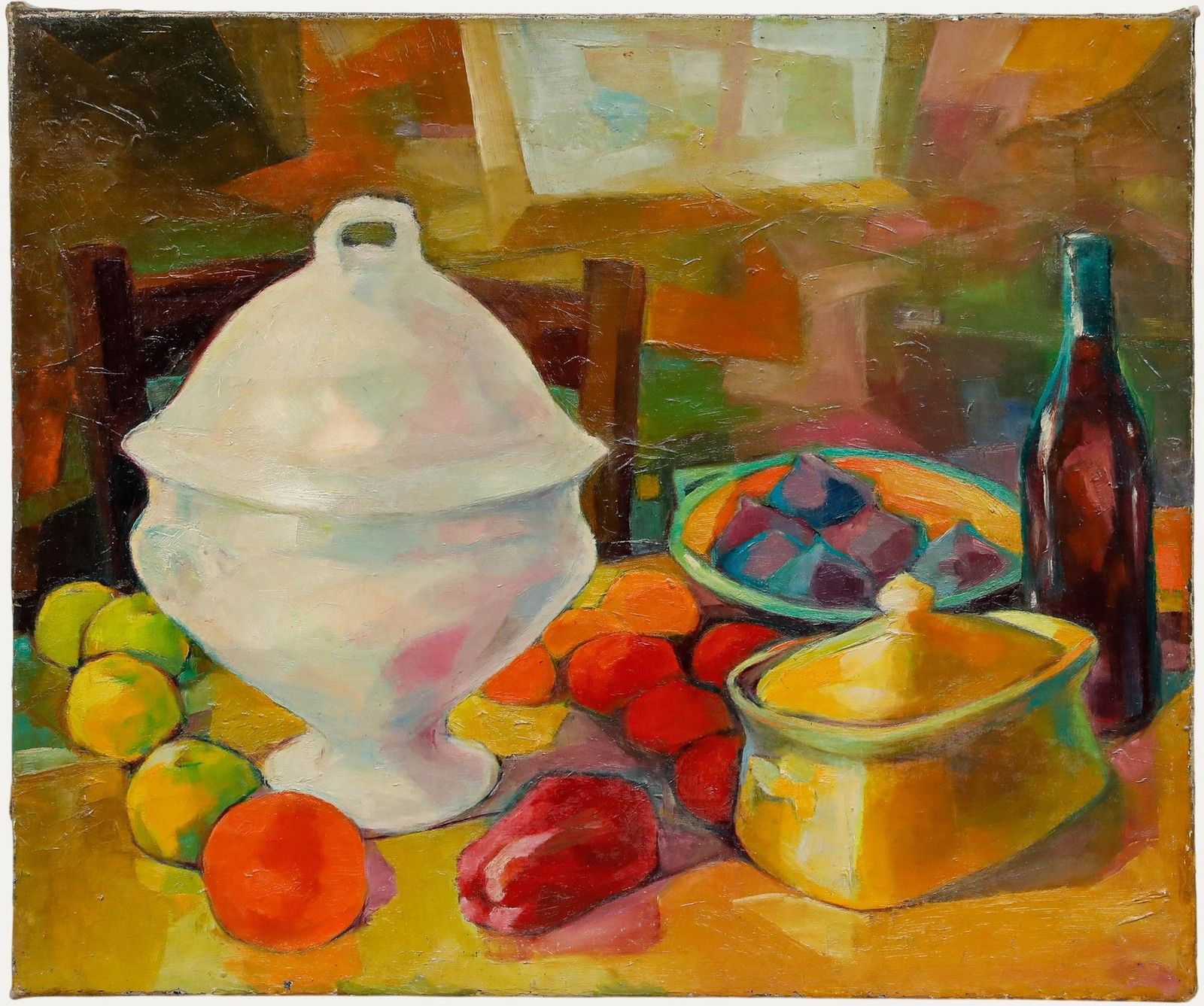 French School Early 20th Century Oil Still Life With Tureen