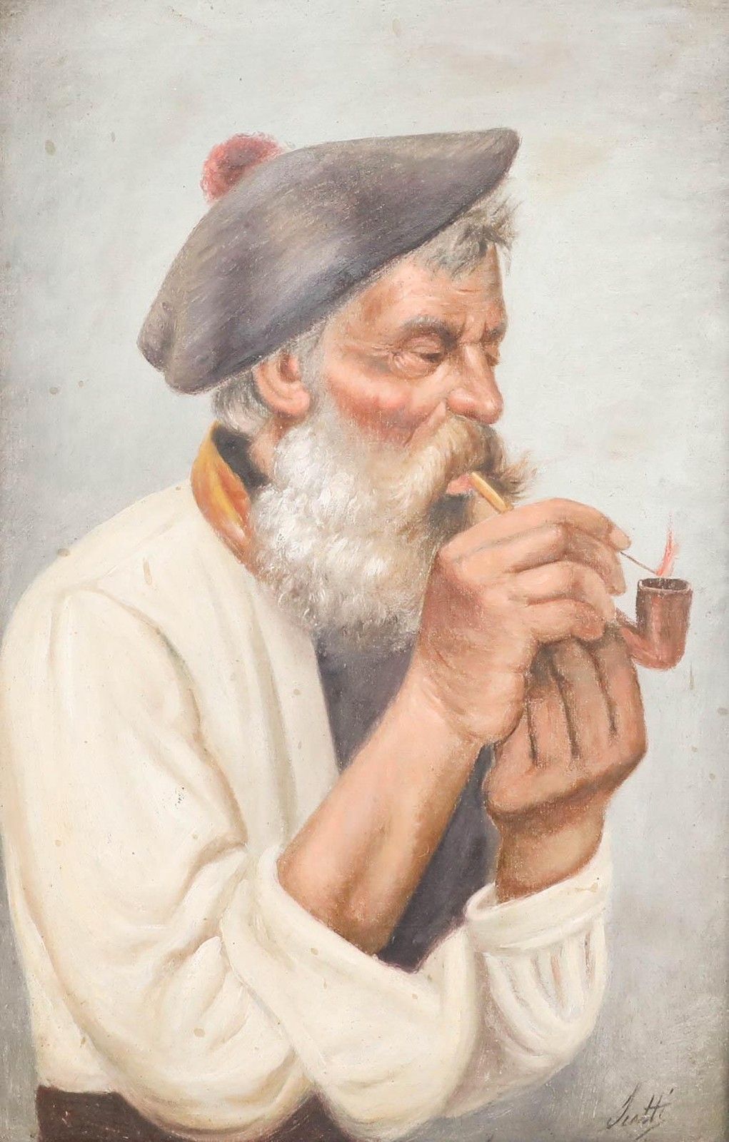 Jiotti Early 20th Century Oil, Man With Pipe photo furniture