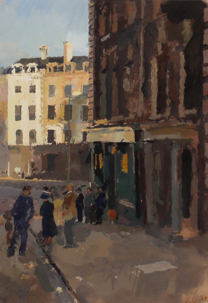 John Linfield (B.1930) 1949 Oil, Wolverhampton Street Scene photo furniture