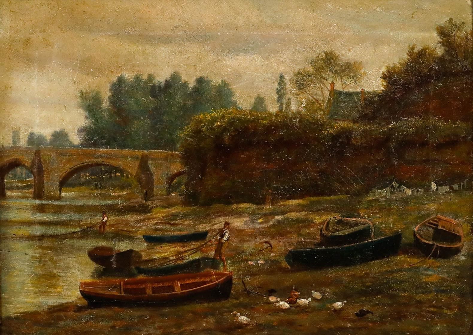 Framed Late 19th Century Oil Hauling In The Nets At Handbridge photo furniture
