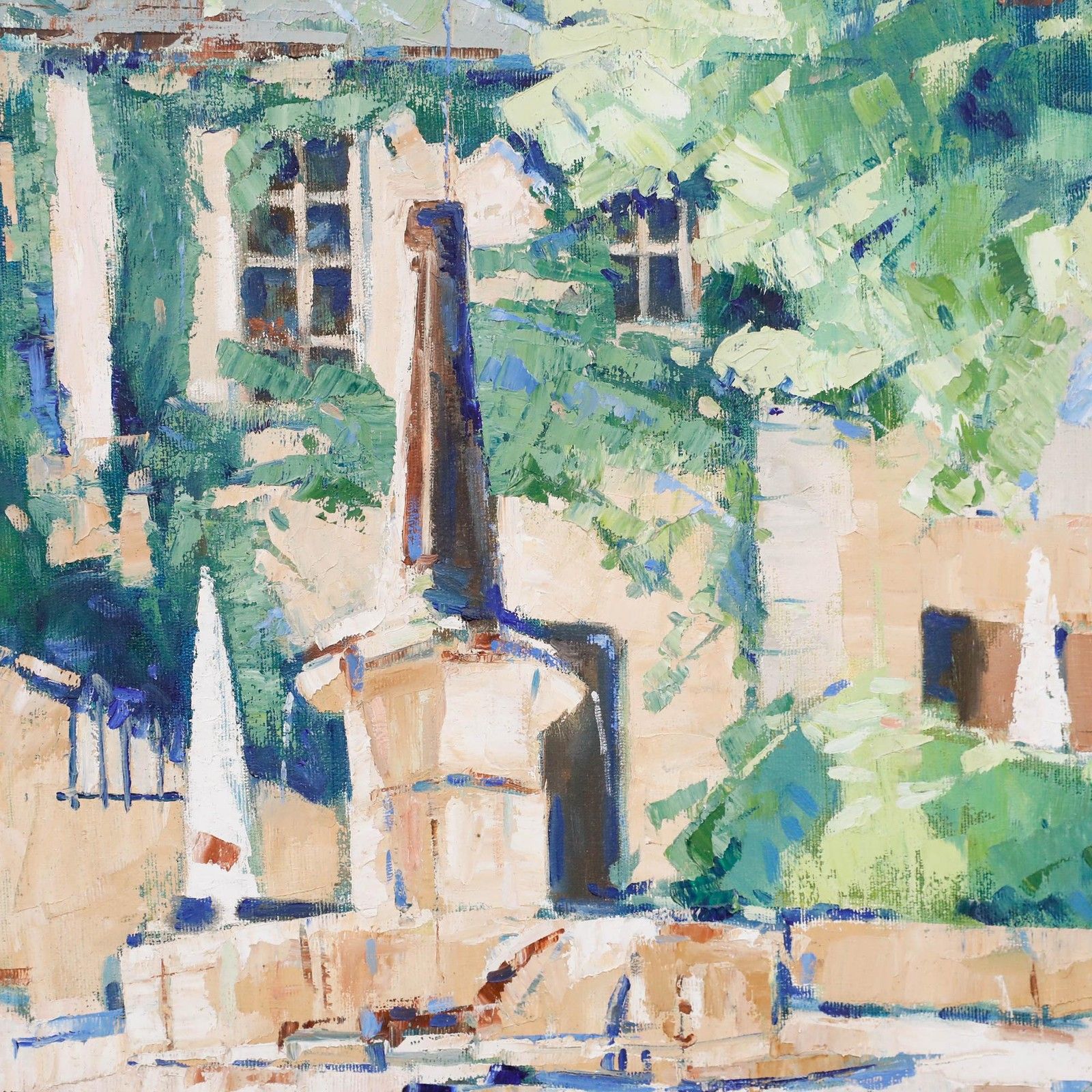 David Kirkpatrick Framed Contemporary Oil, Château View With Stone Fountain photo Art
