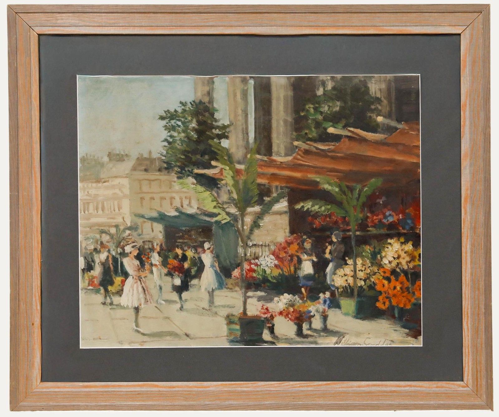 William Scudder Framed Mid 20th Century Oil, Flower Walk, Paris