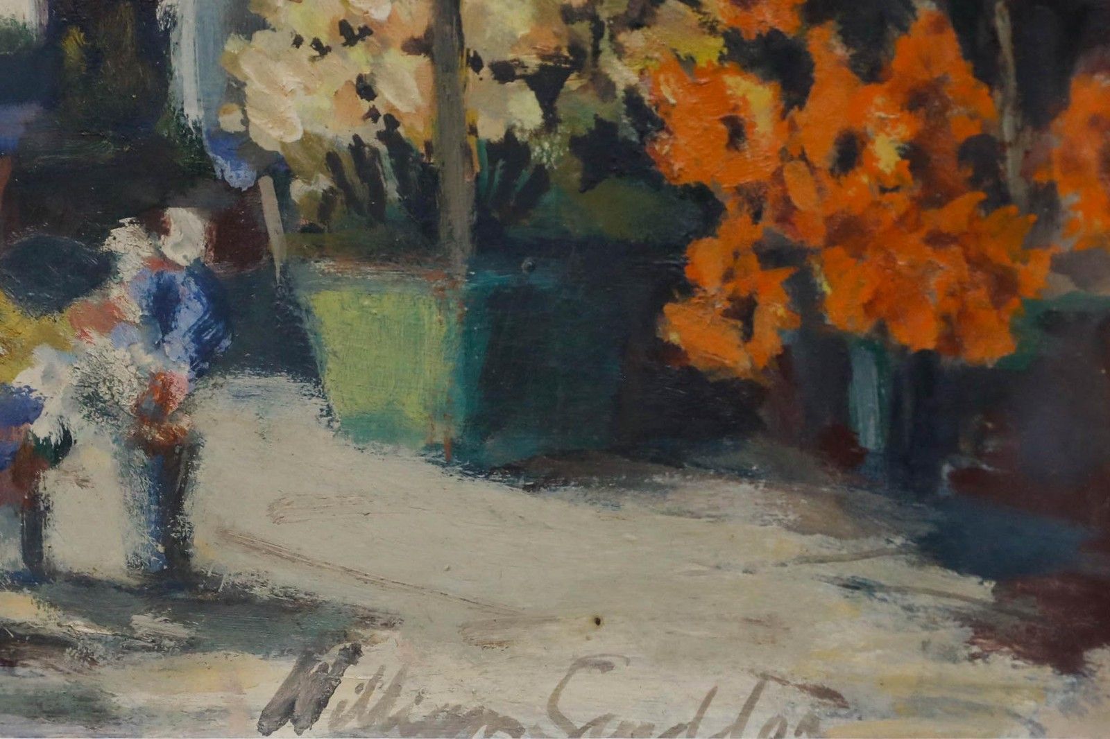 William Scudder Framed Mid 20th Century Oil, Flower Walk, Paris photo buy