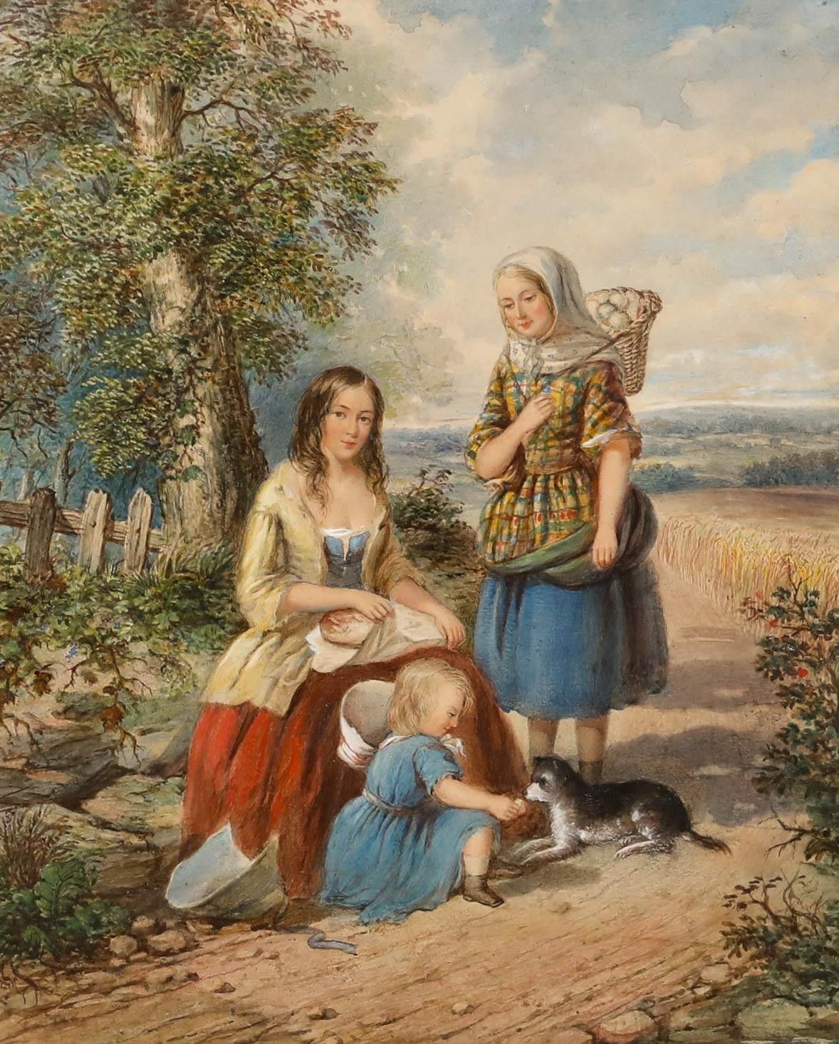 Circle Of Thomas Faed 19th Century Watercolour, Harvest Picnic photo furniture