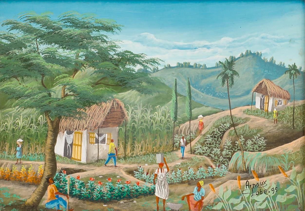 Arnoux Lobe Framed Haitian School 20th Century Oil, Crop Rotation photo furniture