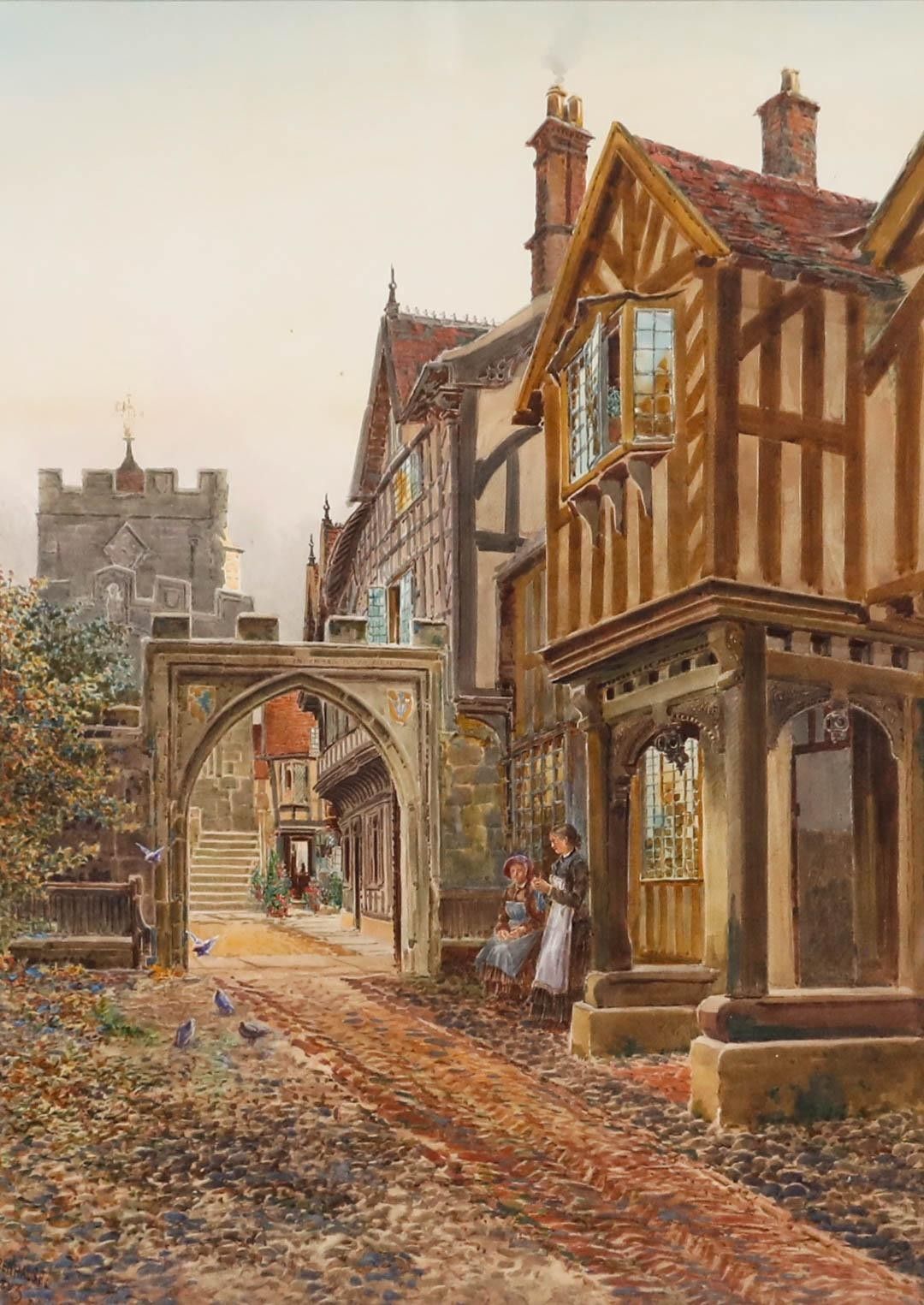 Thomas Greenhalgh (1848 1906) 1883 Watercolour, Leicester Hospital Warwick photo furniture