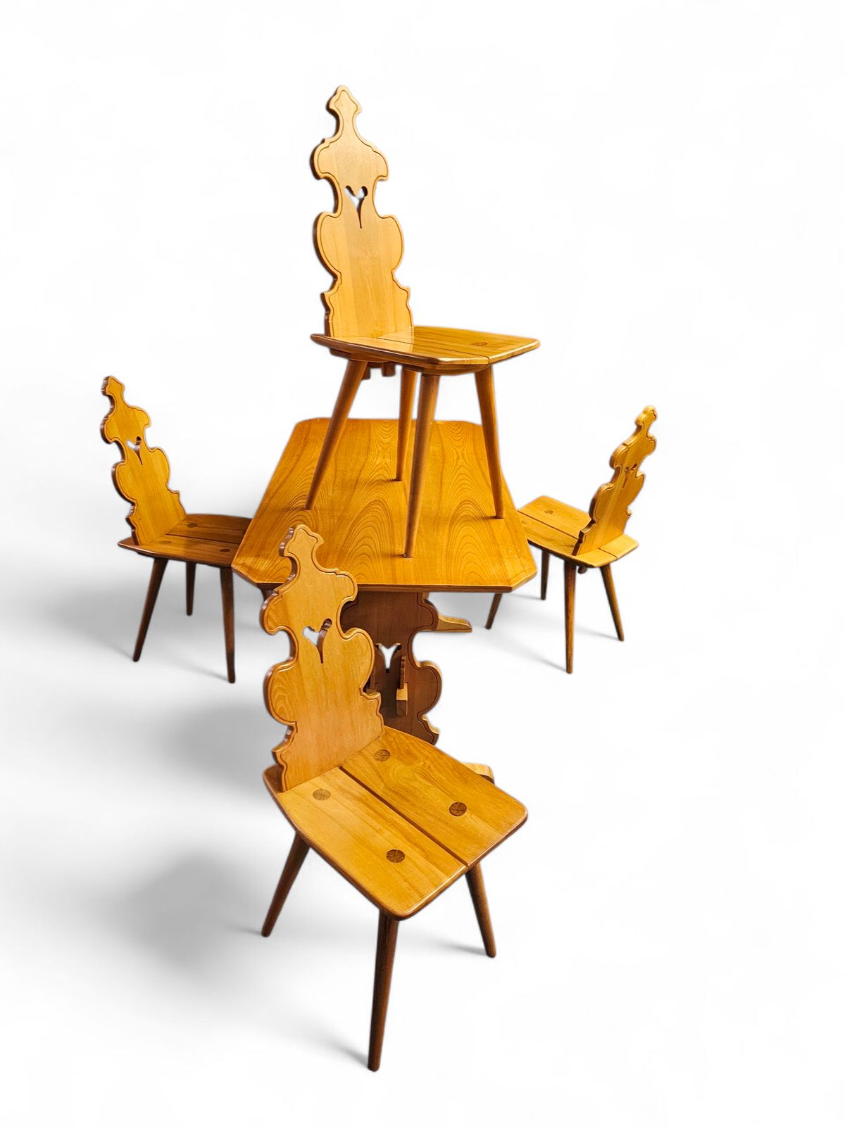 Cepelia Tiroler Chairs / Table / Set Of 5 / Poland 1960s / Marked