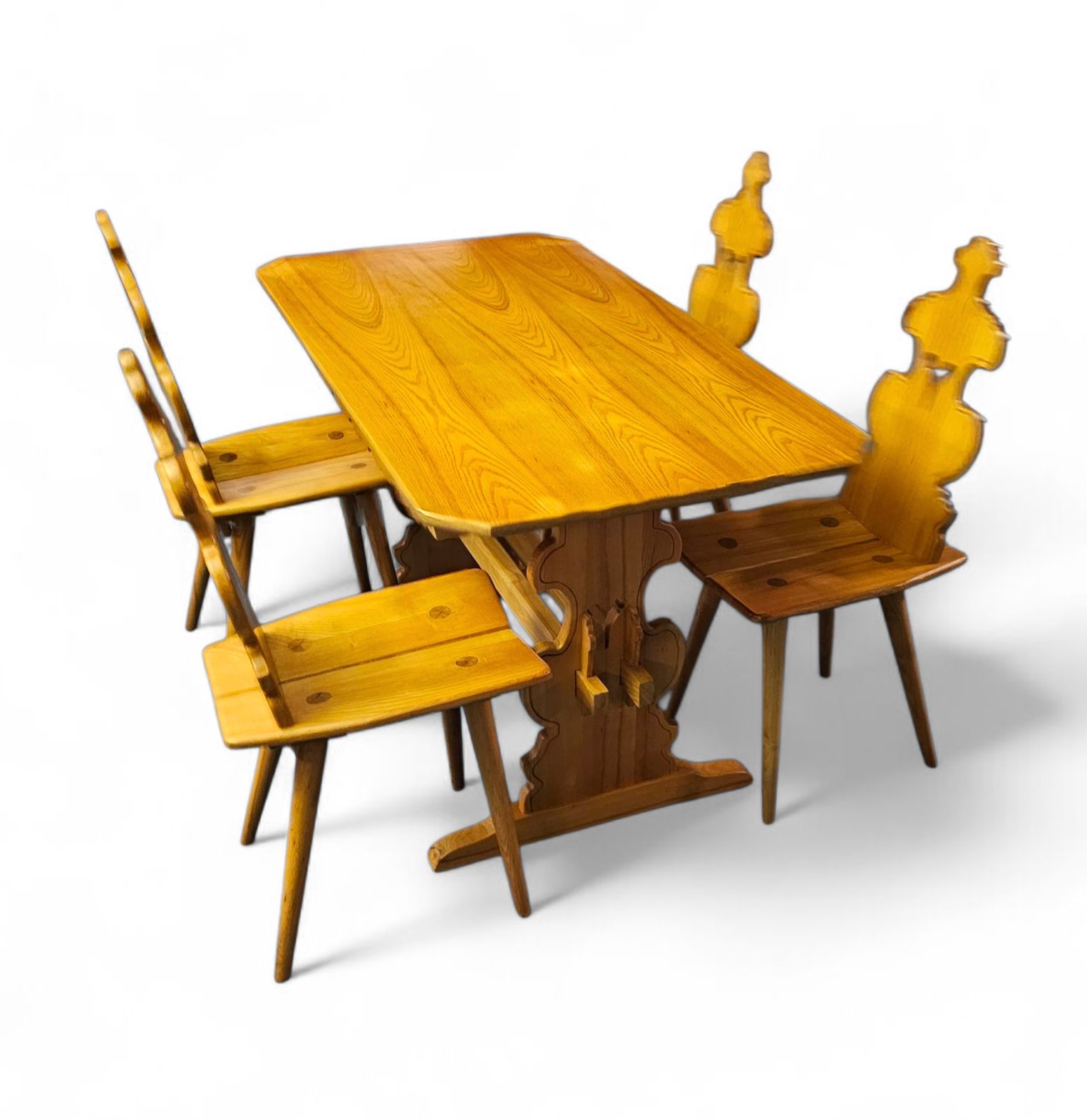 Cepelia Tiroler Chairs / Table / Set Of 5 / Poland 1960s / Marked photo furniture