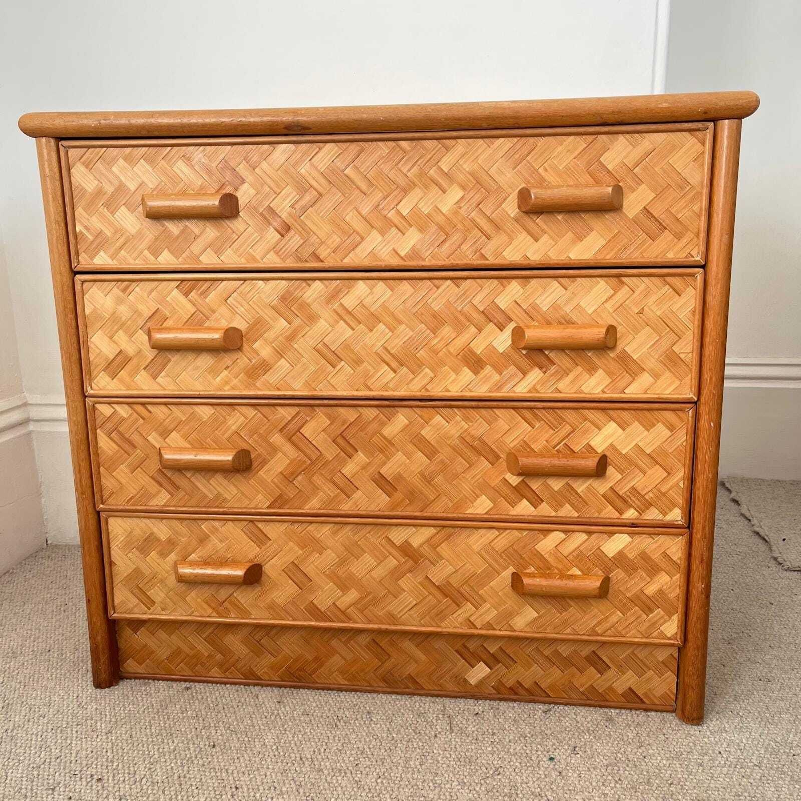 Mid Century Rattan Cane Chest Of Drawers With Lattice Cane Finish photo for sale