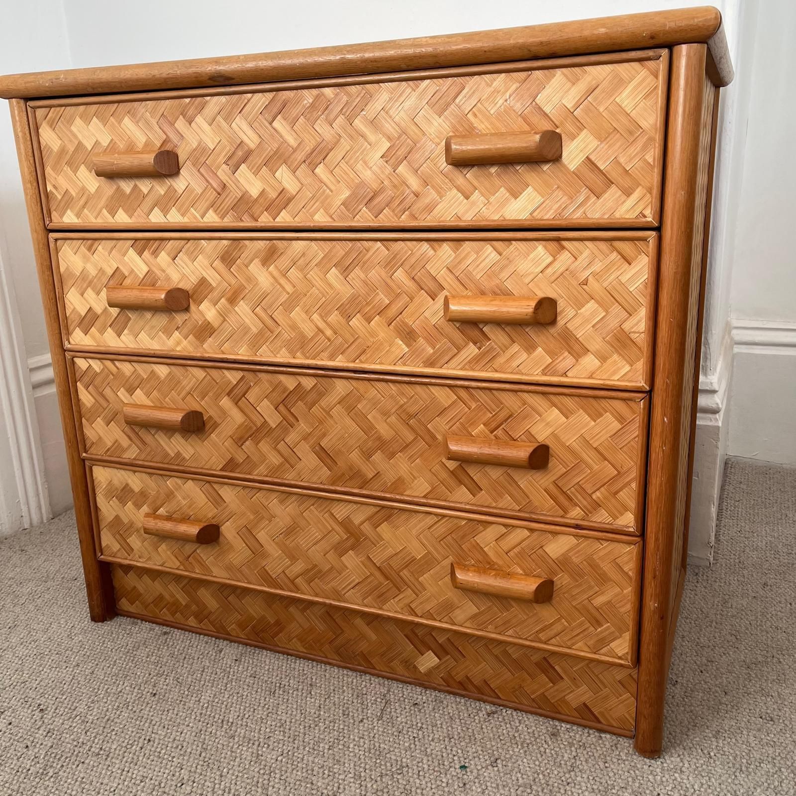 Mid Century Rattan Cane Chest Of Drawers With Lattice Cane Finish photo buy
