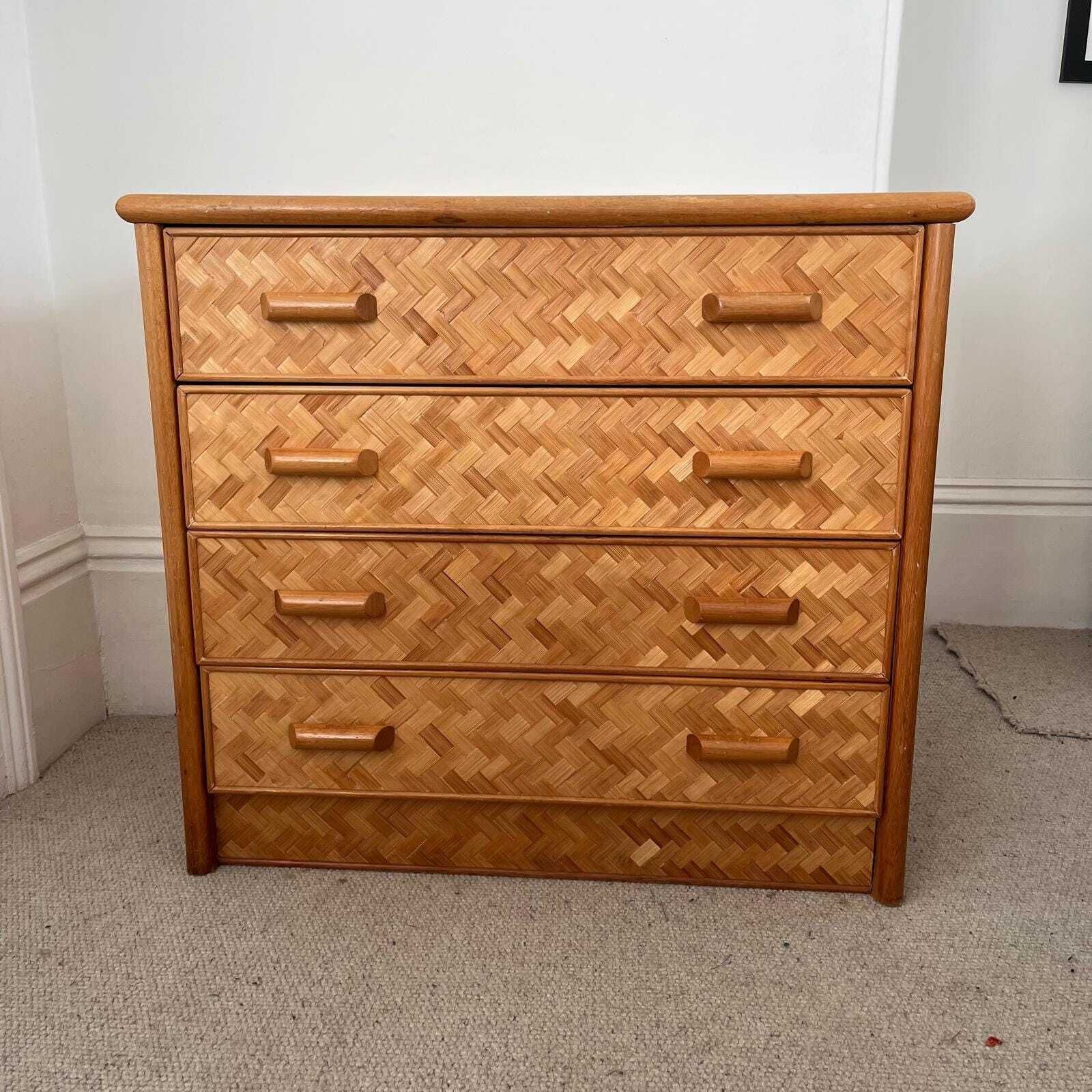 photo furniture Mid Century Rattan Cane Chest Of Drawers With Lattice Cane Finish