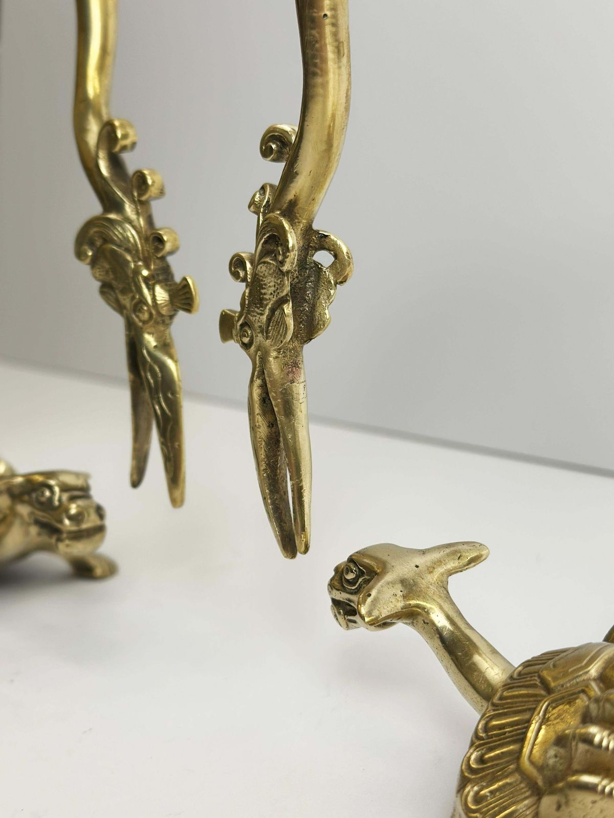 Brass Crane And Turtle Sculptures, Japanese Mid Century Pair, 1950s photo Art