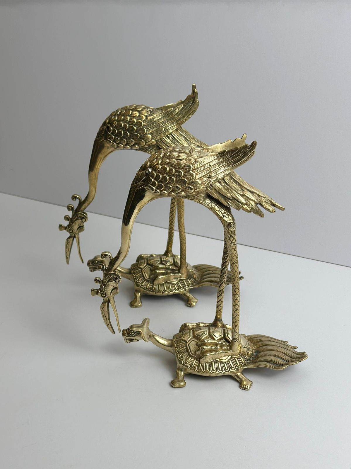 Brass Crane And Turtle Sculptures, Japanese Mid Century Pair, 1950s photo 650.0