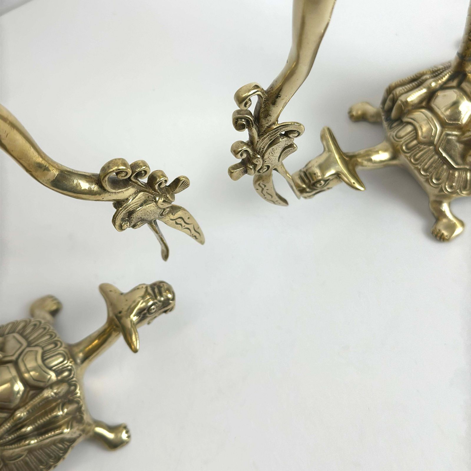 Brass Crane And Turtle Sculptures, Japanese Mid Century Pair, 1950s photo vinterior