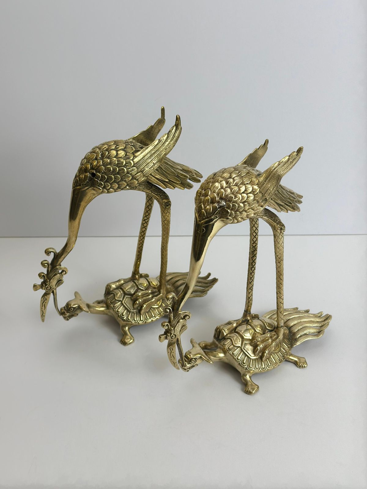 Brass Crane And Turtle Sculptures, Japanese Mid Century Pair, 1950s photo buy
