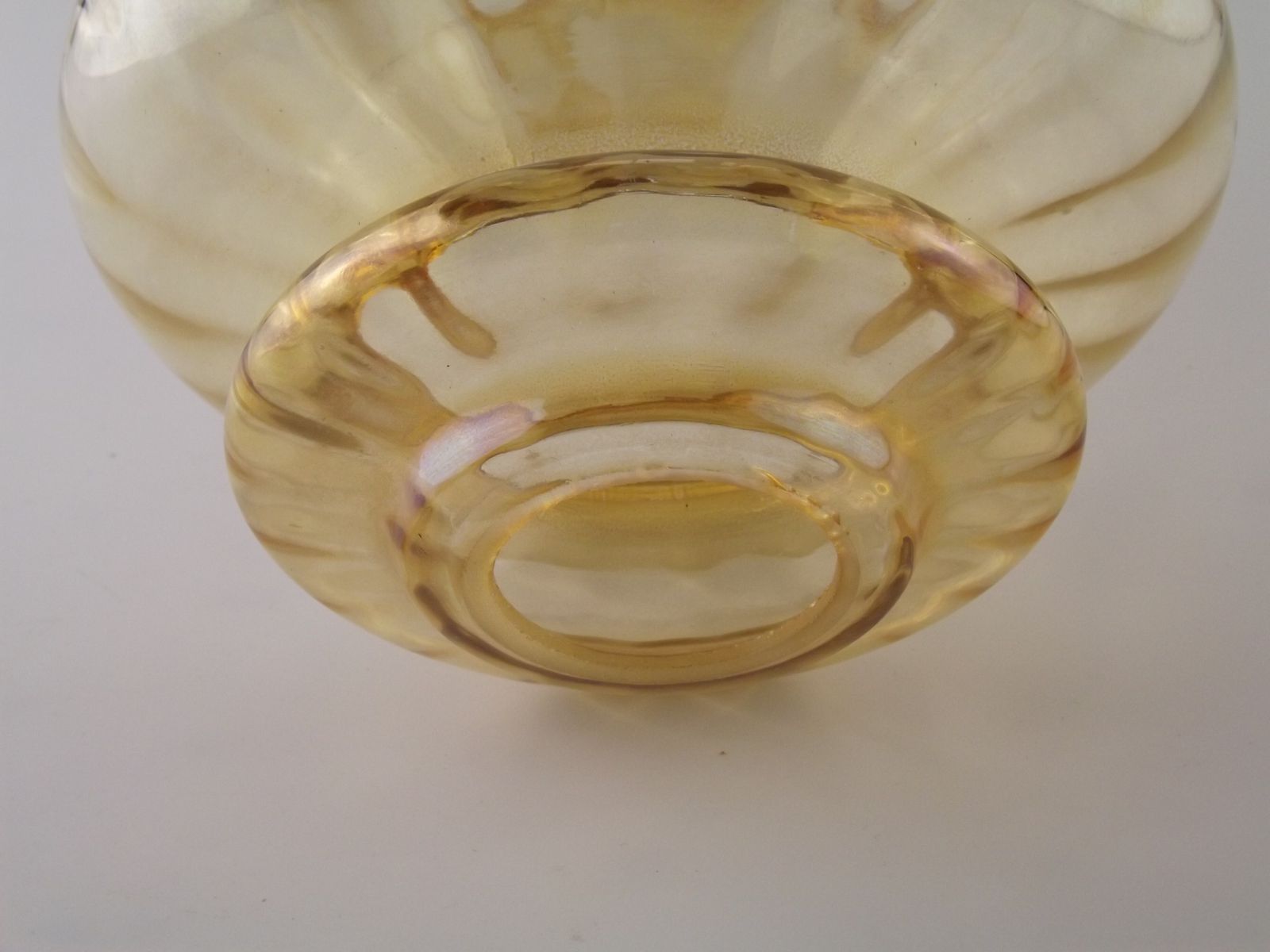 Large Mid Century Amber Glass Light Shade With Ribbed Effect & Frilled Edge photo buy