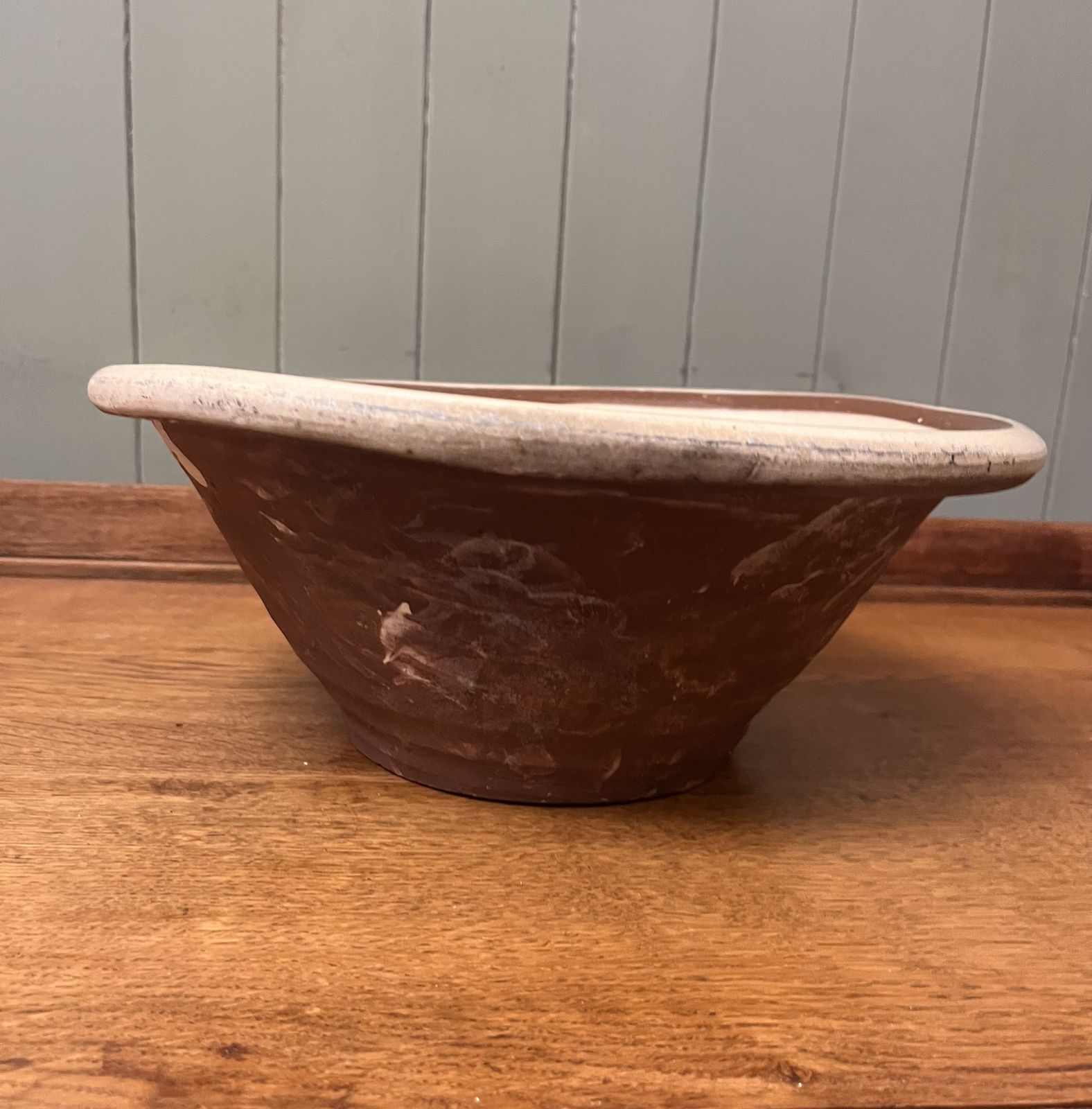 Antique Semi Glazed Dairy Bowl photo for sale