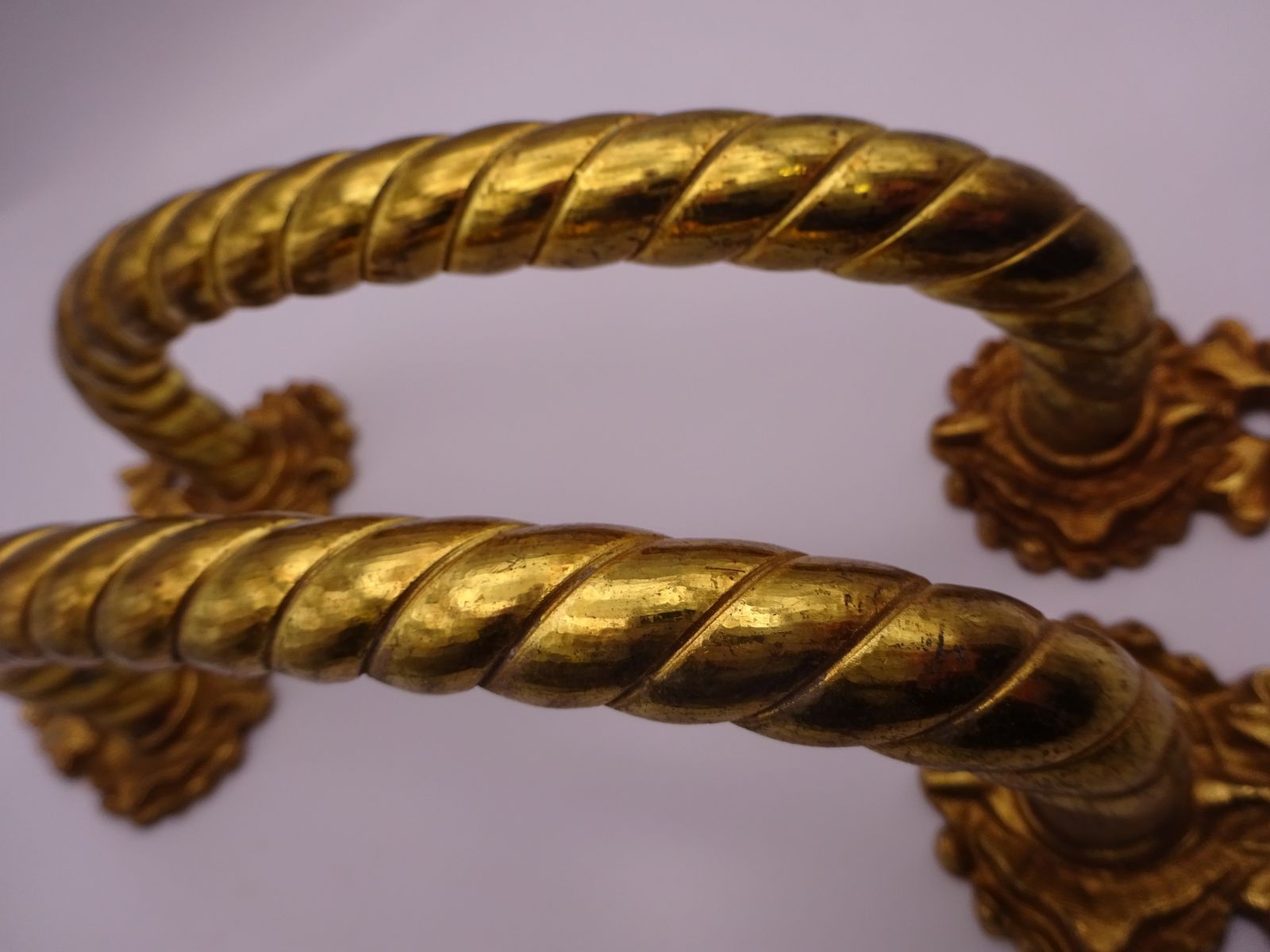 photo furniture Pair Of Reclaimed Antique Brass Door Pulls, Rope Twist Handle And Leaf Backplate
