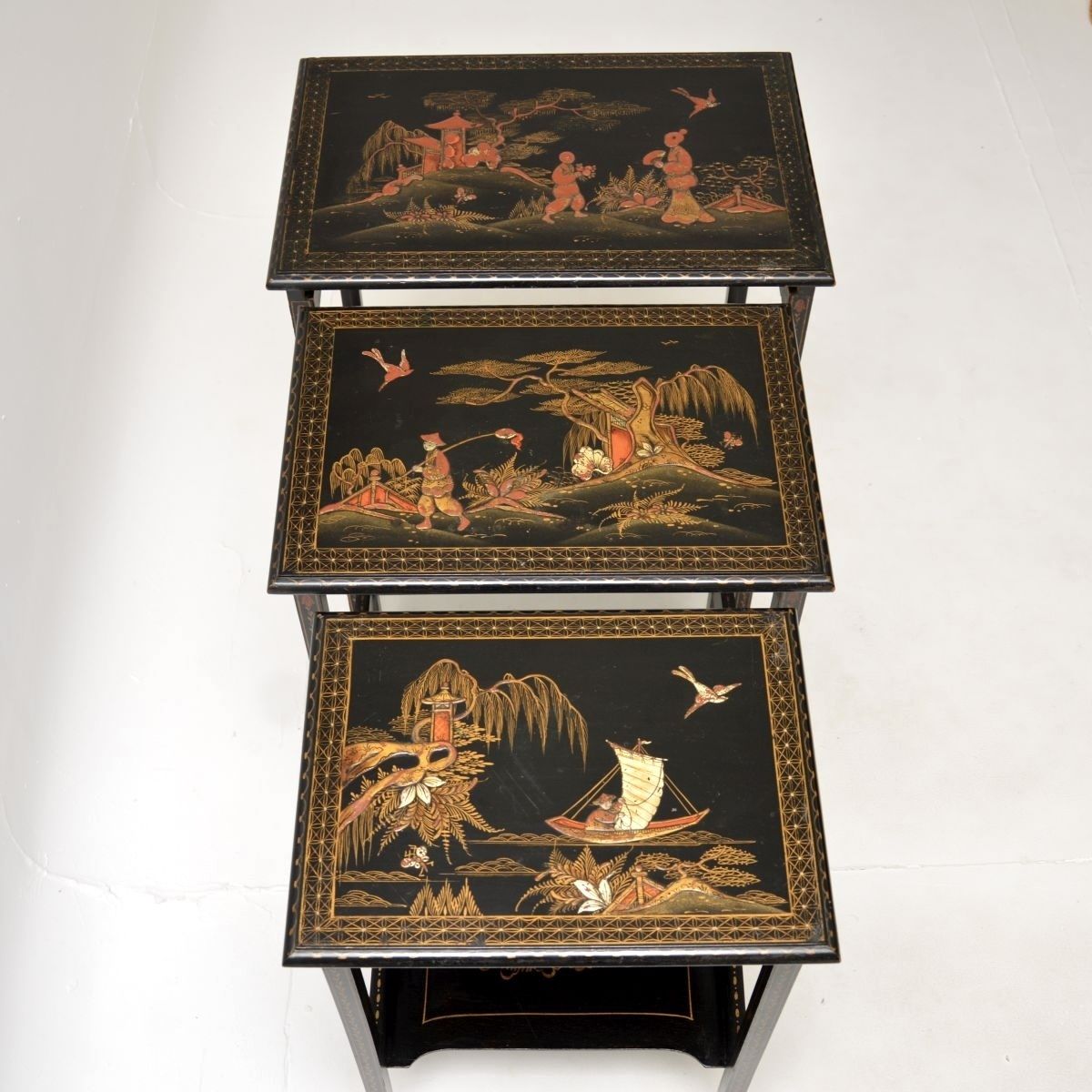 Antique Edwardian Lacquered Chinoiserie Nest Of Tables photo Furniture