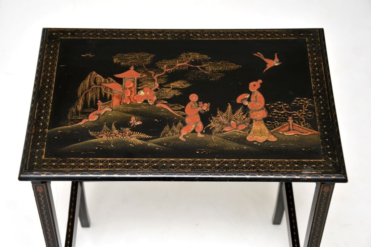 Antique Edwardian Lacquered Chinoiserie Nest Of Tables photo vintage