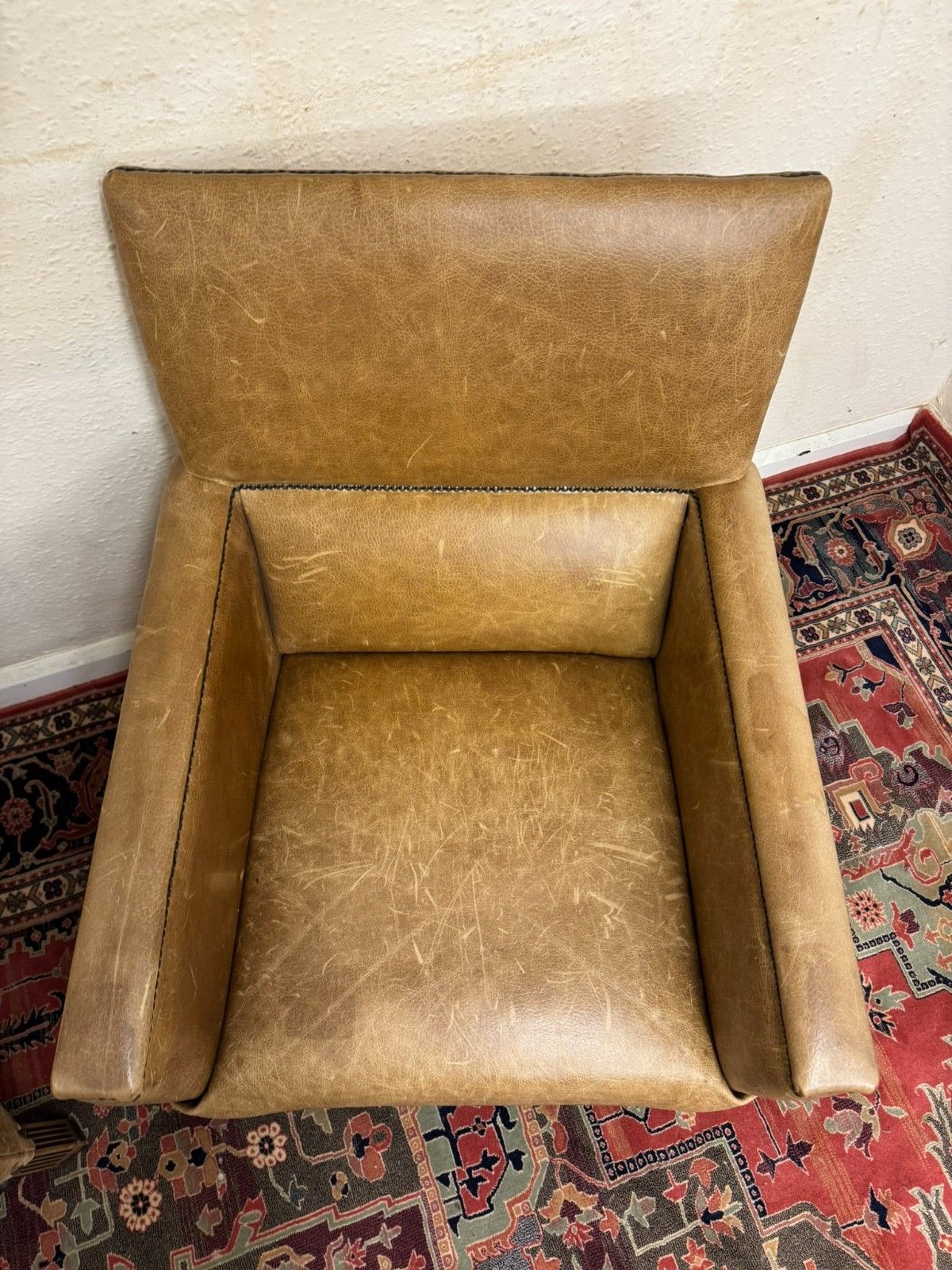 photo furniture Stunning Pair Of Oak Framed Leather Upholstered Armchairs