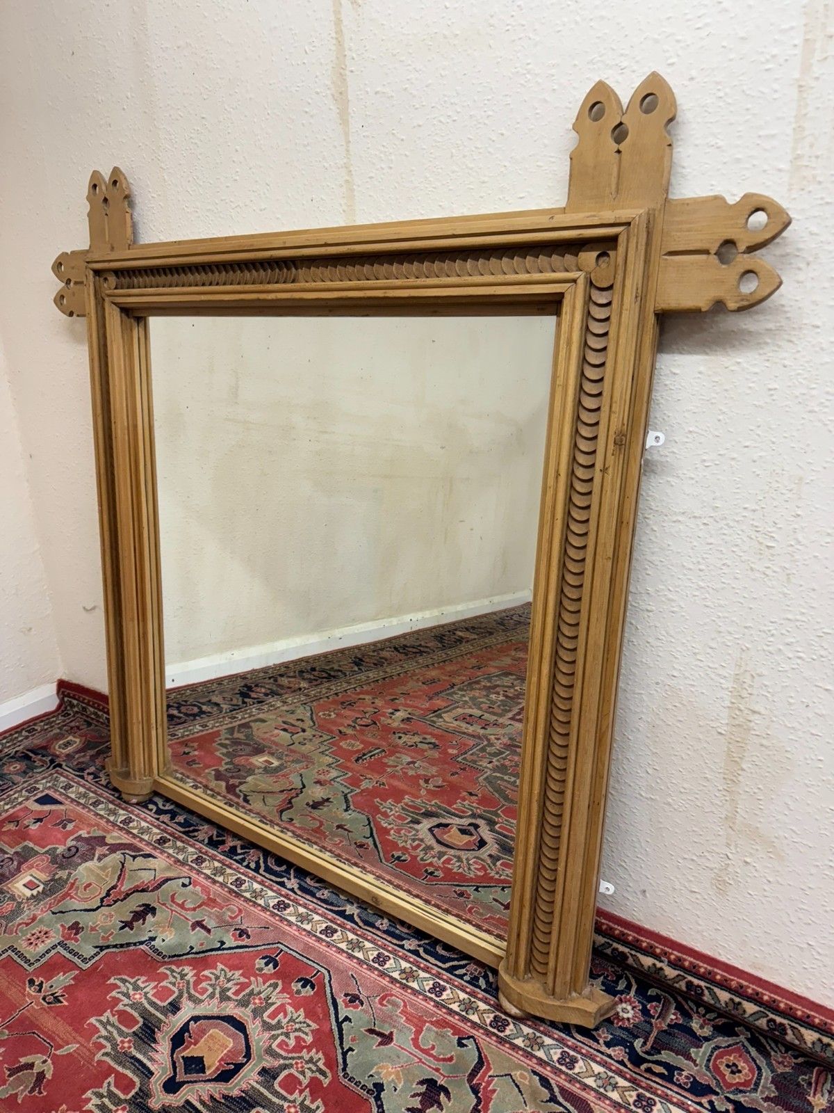 Stunning Antique Pine Gothic Revival Mirror/Overmantle Circa 1880 photo 495.0