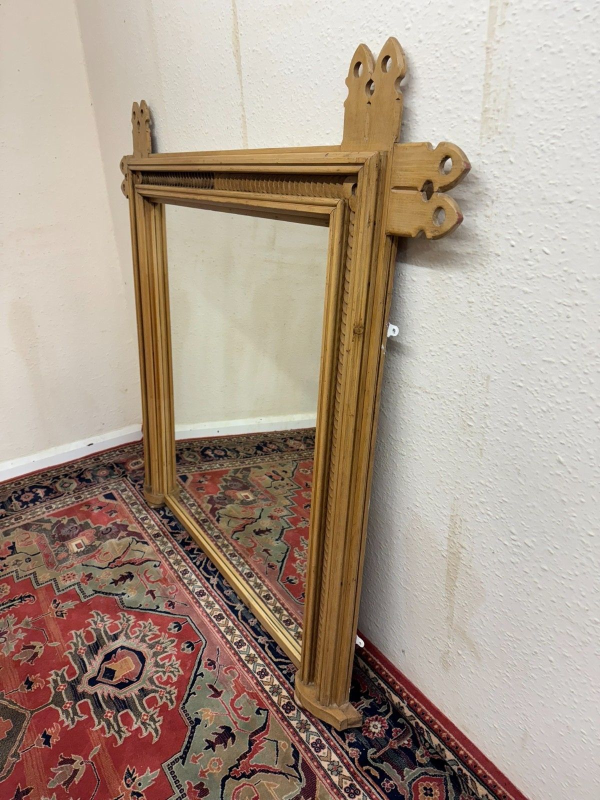 photo furniture Stunning Antique Pine Gothic Revival Mirror/Overmantle Circa 1880