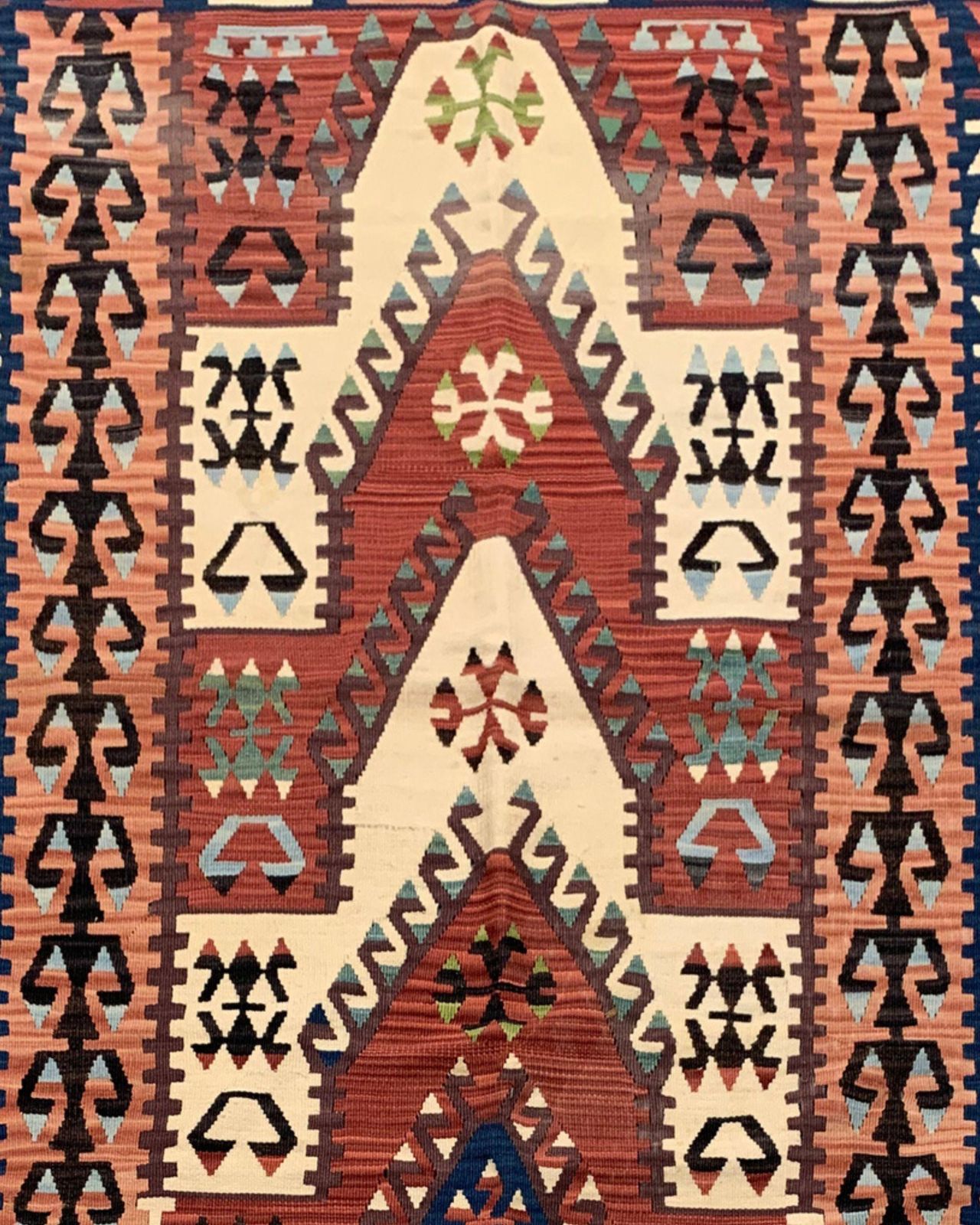 Antique Turkish Kilim Rug, Terracotta Chevron & Geometric Wool Flatweave photo vinterior