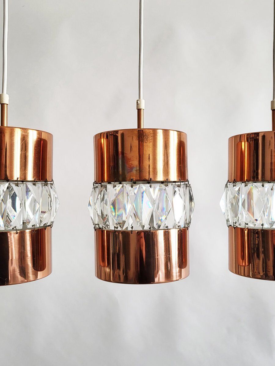 Modernist Crystal And Copper Pendant Lights By Bakalowits & Söhne, Austria, 1960s, Set Of 3 photo Lighting