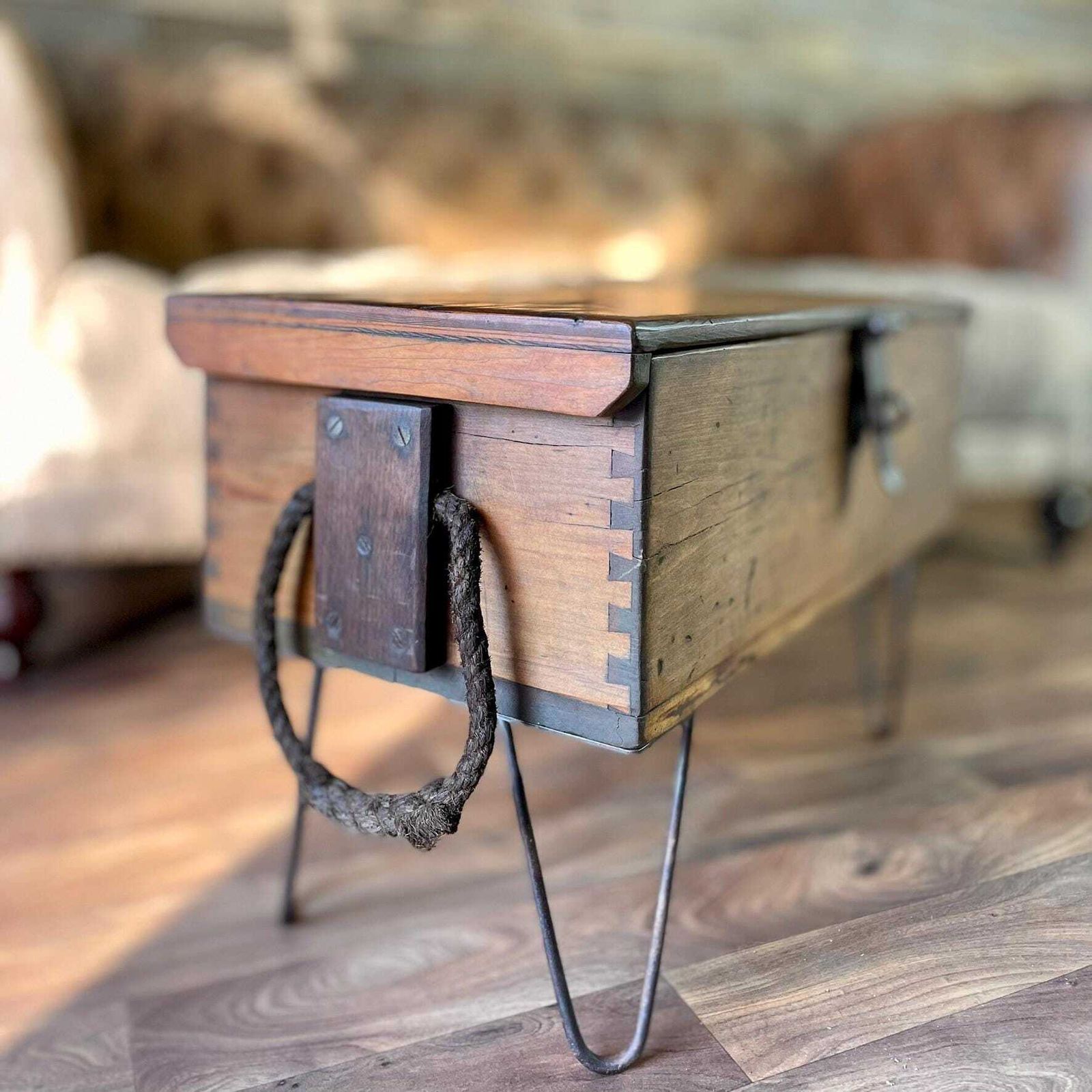 Vintage Military Chest Coffee Table Tv Stand: Restored Beech & Oak Chest photo vinterior