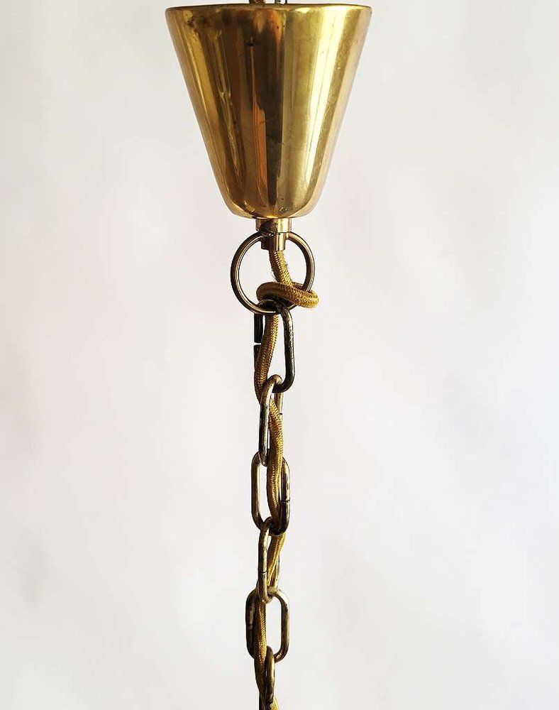 Mid Century Opaline Glass & Brass Ceiling Light In The Style Of Luigi Caccia Dominioni, 1950s photo vintage