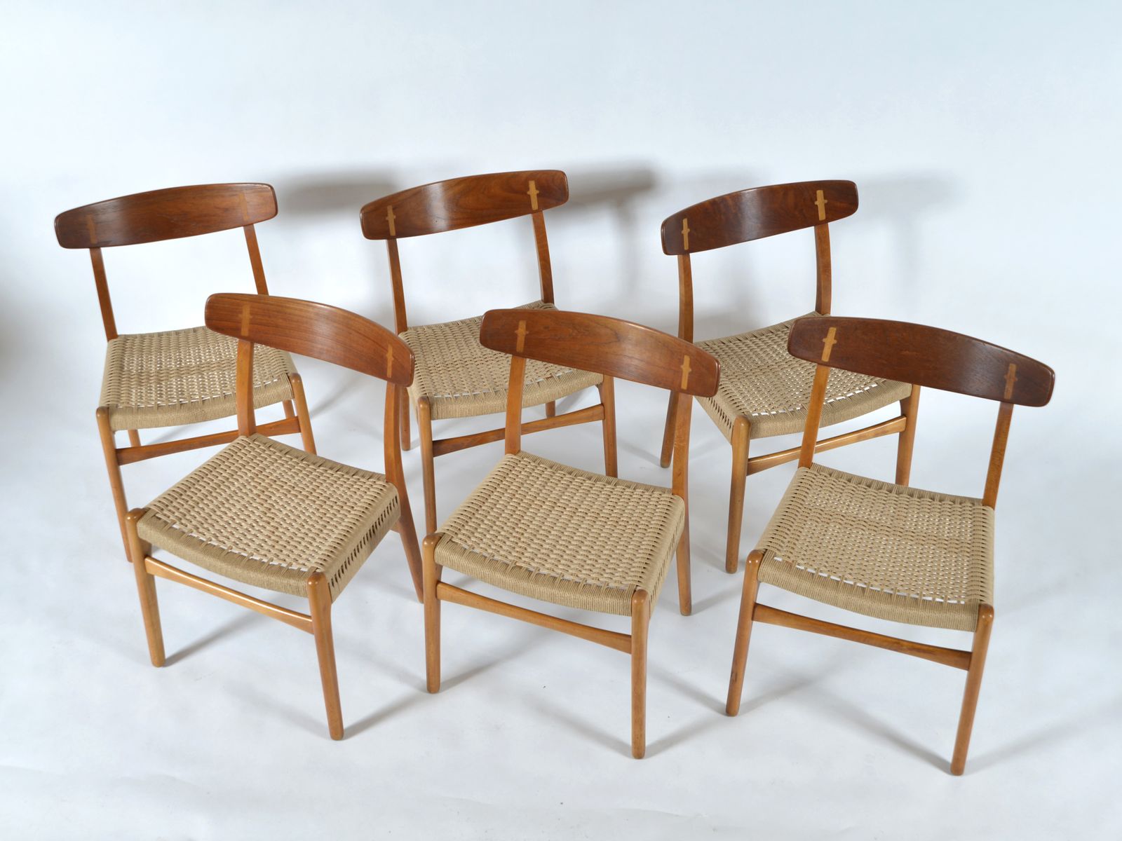 Set Of 6 Danish Hans Wegner Ch 23 Beech Teak Dining Chairs Carl Hansen 1950s photo for sale