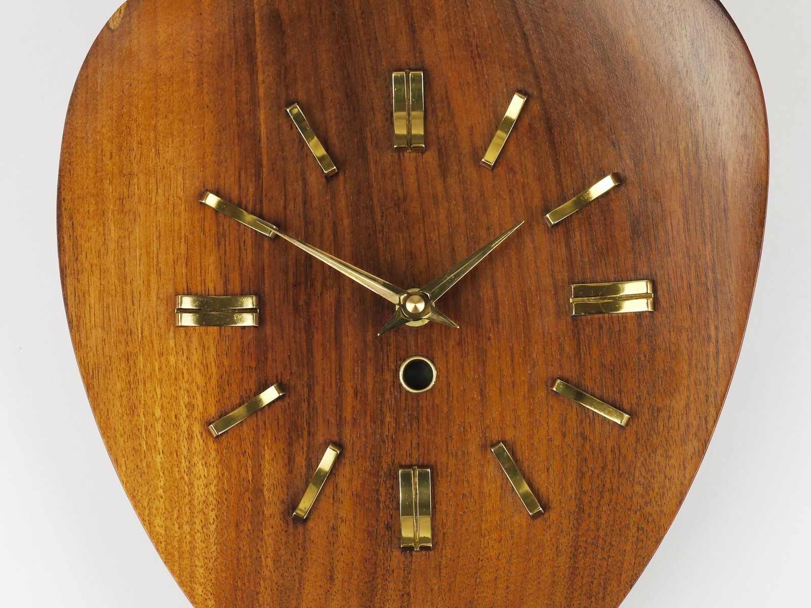 Organic Scandinavian Modern Mid Century Wall Clock, Teak & Brass, 1950s photo Home Decor