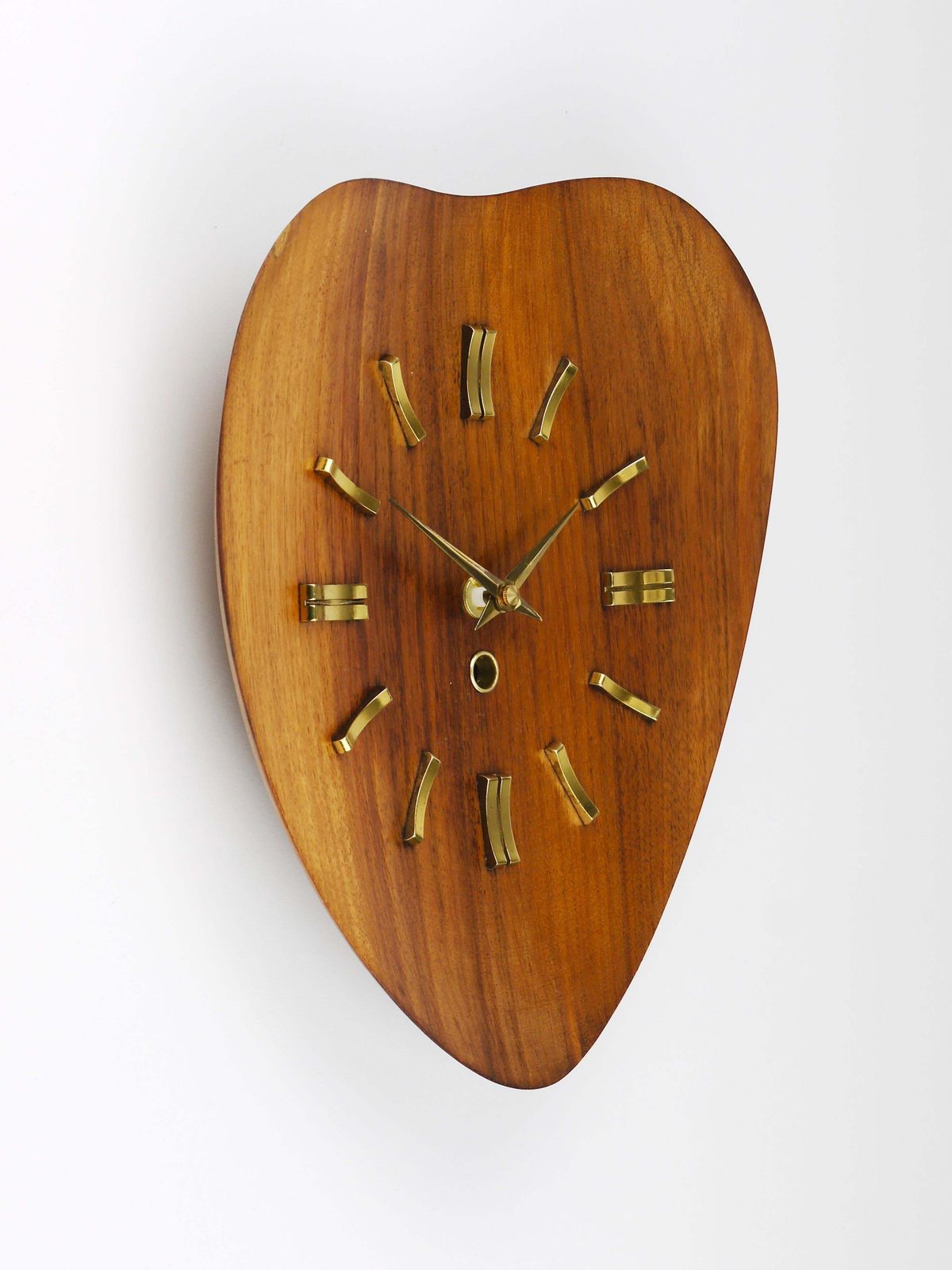 Home Decor Organic Scandinavian Modern Mid Century Wall Clock, Teak & Brass, 1950s photo