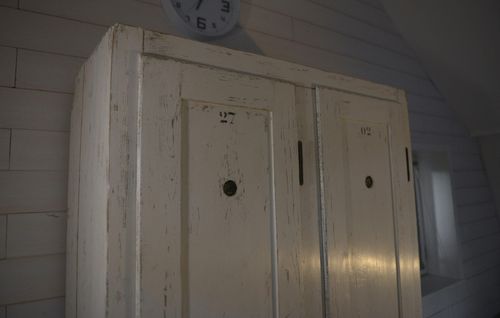 1950's Antique White Patina Wooden Wardrobe 2 Door photo Furniture