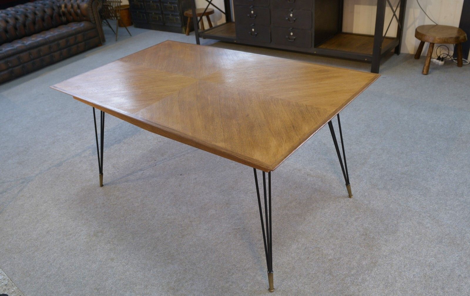 1960's Italian Design Cast Iron Bronze Oak Table And Stand photo for sale